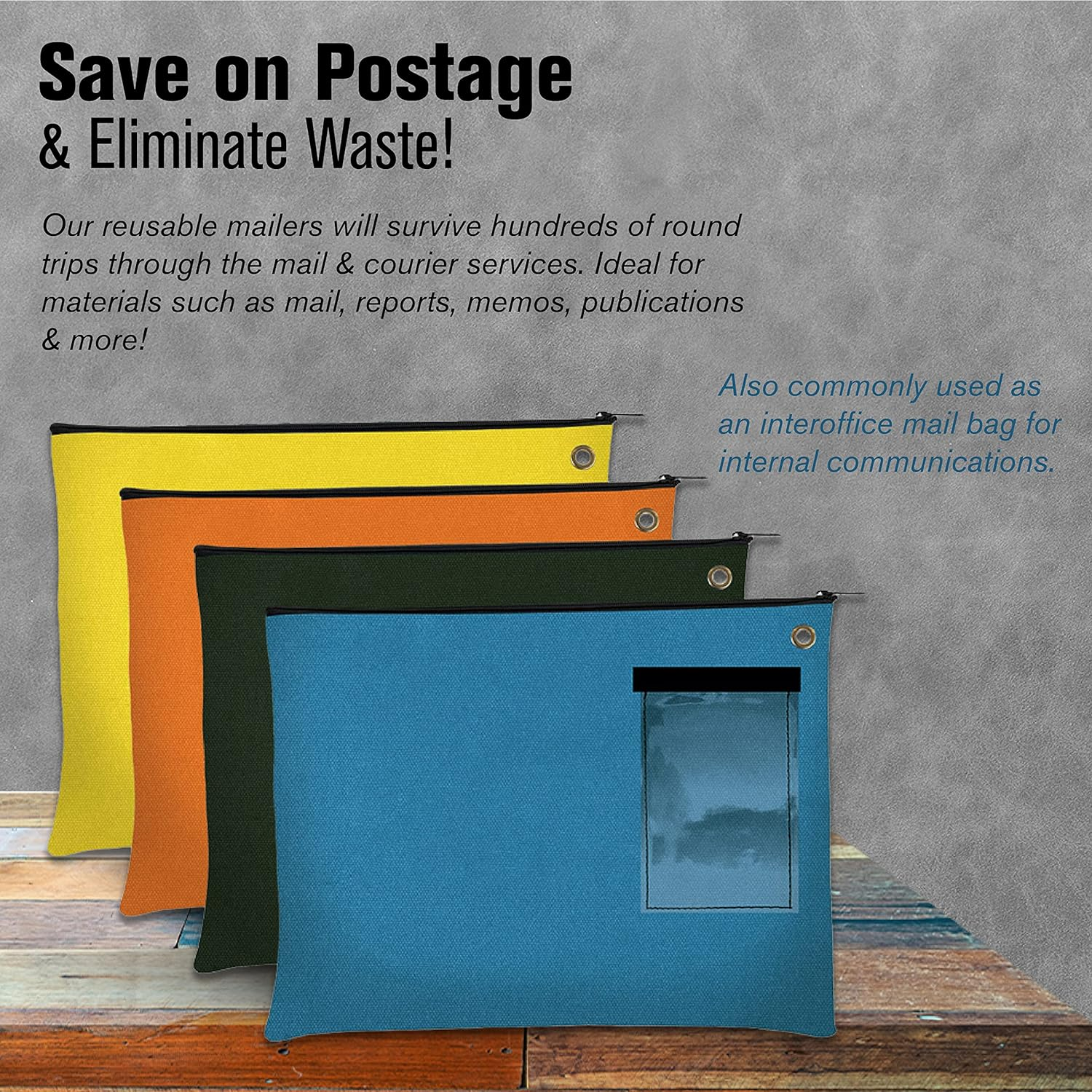 Banksupplies Canvas Interoffice Mailer, 14 Oz. - 14W X 11H - Royal Blue - Transit Bag - Large Zipper Bag with Grommet - Use with Padlock or Zip Tie for Security - Interoffice Mail Bag image number 6