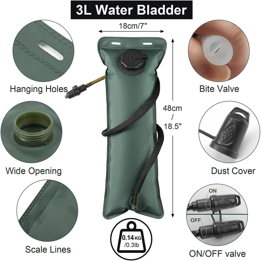 3L Water Bladder Bag Tactical Military Hiking Cycling Hydration Backpack Outdoor image number 5