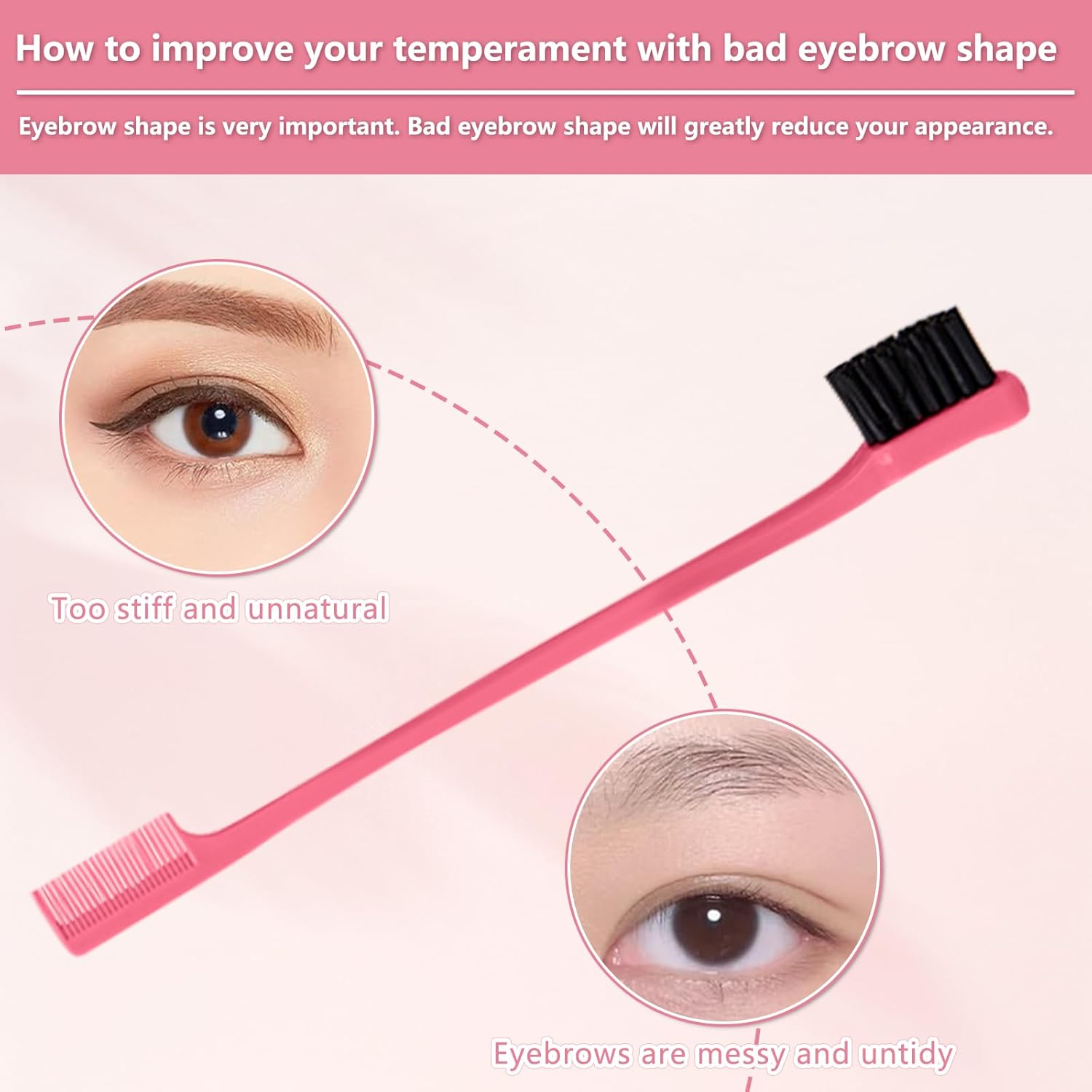 Debbery 3 Pcs Hair Brush Set, Slick Back Hair Brush Edges Brush, Back Combing Brushes, Rat Tail Comb Double Sided Edge Brush for Teasing Hair Slicking Brushing Combing Styling (Pink) image number 4