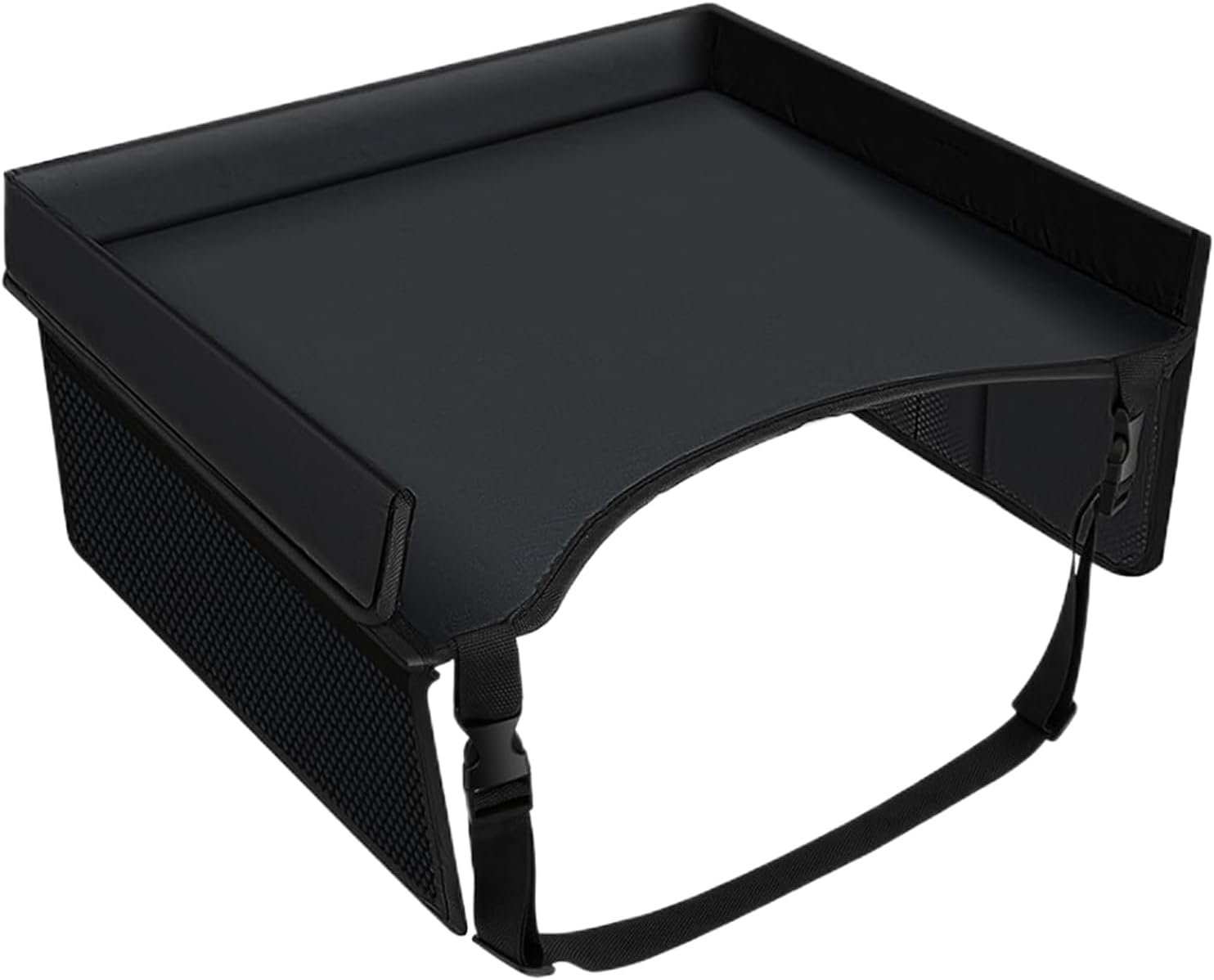 Car Seat Travel Tray | Long Trip Kids Travel Tray for Car Seat | Carseat Table with Pockets Adjustable Straps Foldable Lap Desk Organizer for Children Boys Girls - Black image number 3