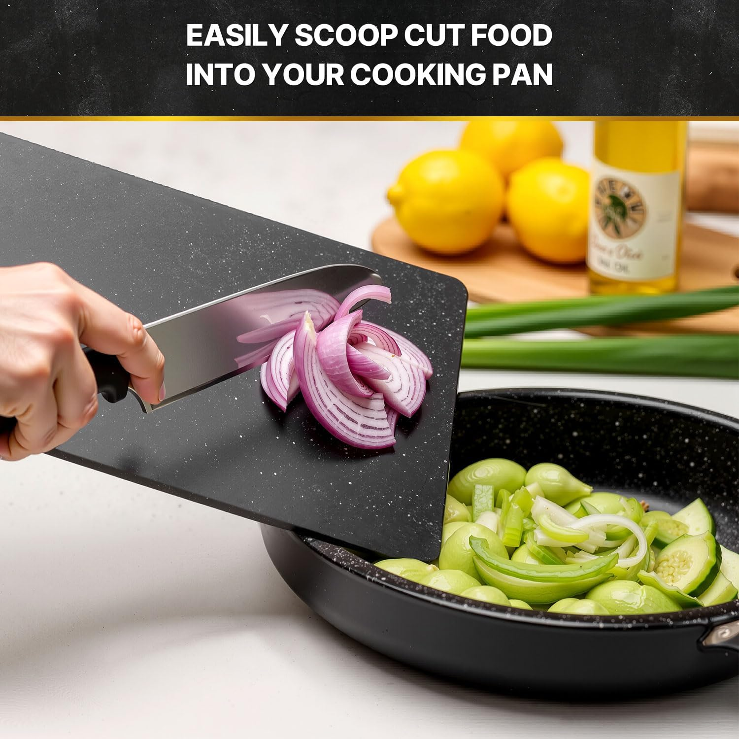 Sydroya Chopping Board Set, 3-Piece Non-Slip Cutting Boards for Kitchen, Easy Grip Handle Dishwasher Safe Chopping Board for Food Fruits Vegetables, Bpa-Free Plastic, Black image number 2