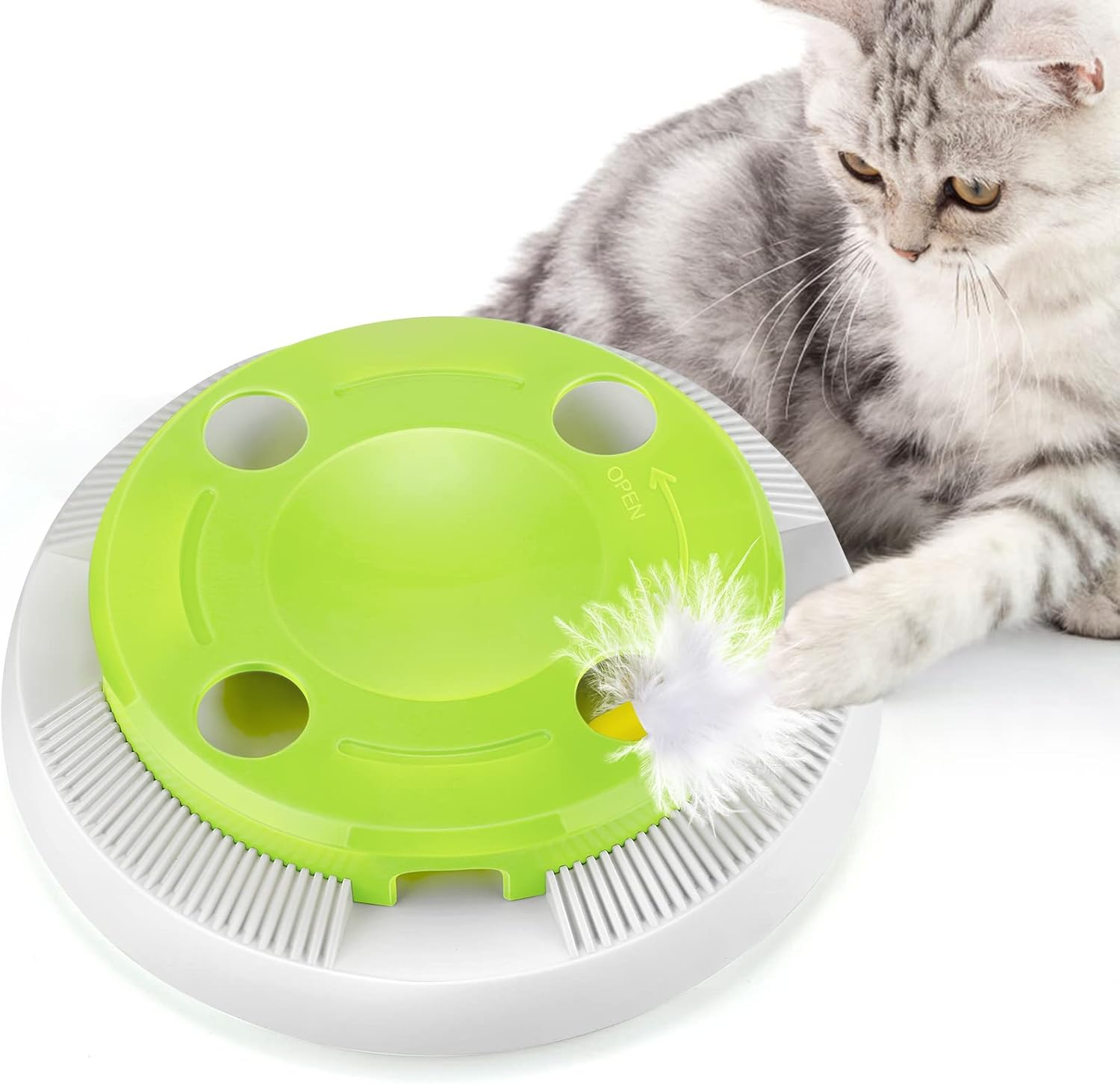PETTOM Interactive Cat Toys 8 Holes Hide and Seek Mouse Catching Game, Whack a Mole Smart Ambush Exercise Cat Toy, Automatic Feather Cat Toy Battery Powered image number 6