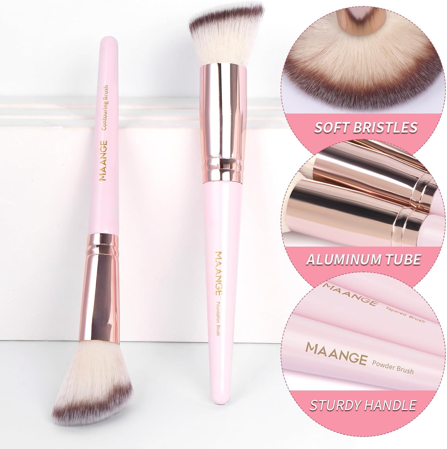 MAANGE Makeup Brush Set 42 Pcs Makeup Tool Set Premium Synthetic Foundation Powder Concealers Eye Shadows Blush Makeup Brushes (Pink, 42 Piece Set) image number 3