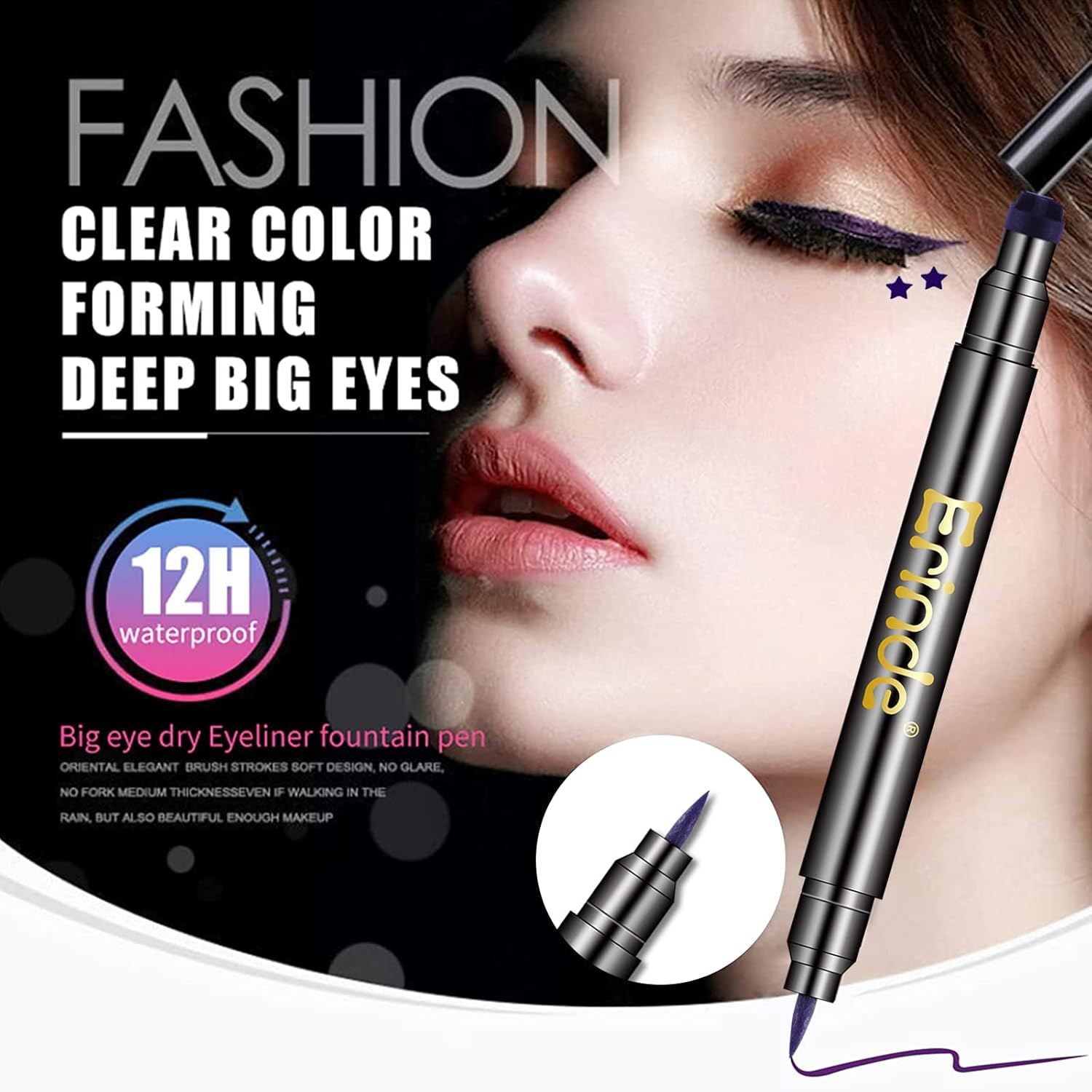 Erinde 6 Colors Double-Headed Liquid Eyeliner Stamp Pen Set, Blue Red Pink Purple Green Black Colorful Winged Eye Liners for Women, Waterproof Long-Lasting Star Moon Heart Halloween Eye Face Makeup image number 1
