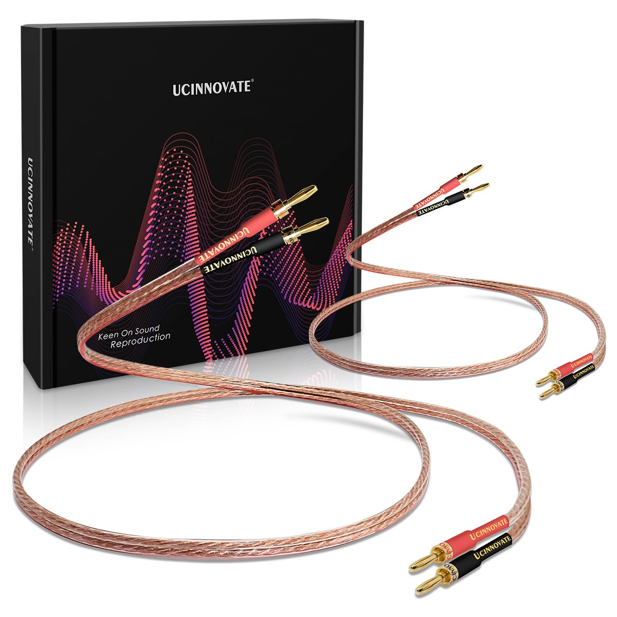 UCINNOVATE 2 Pack 13AWG Speaker Cables with Banana Plug, (1.5M / 4.9FT) Hifi Speaker Wire with Gold-Plated Banana Tip Plugs, Male to Male Copper Audio Cable Speaker Cord Connector for Home Theater image number 5