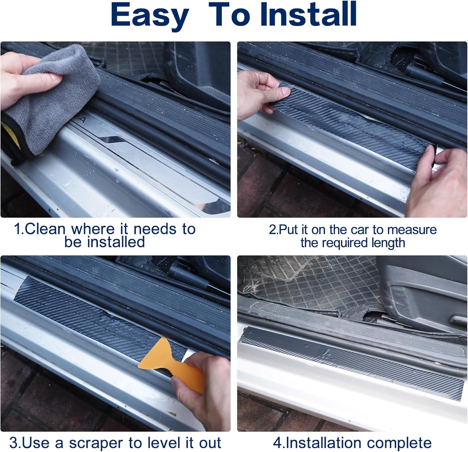 Universal Car Door Edge Protector, Door Sill Protector Bumper, Carbon Fiber Car Wrap Film, Vinyl Automotive Wrap Film Anti-Collision Anti-Scratch Cover for Most Vehicles (Black, 2.8In*16.4) image number 6