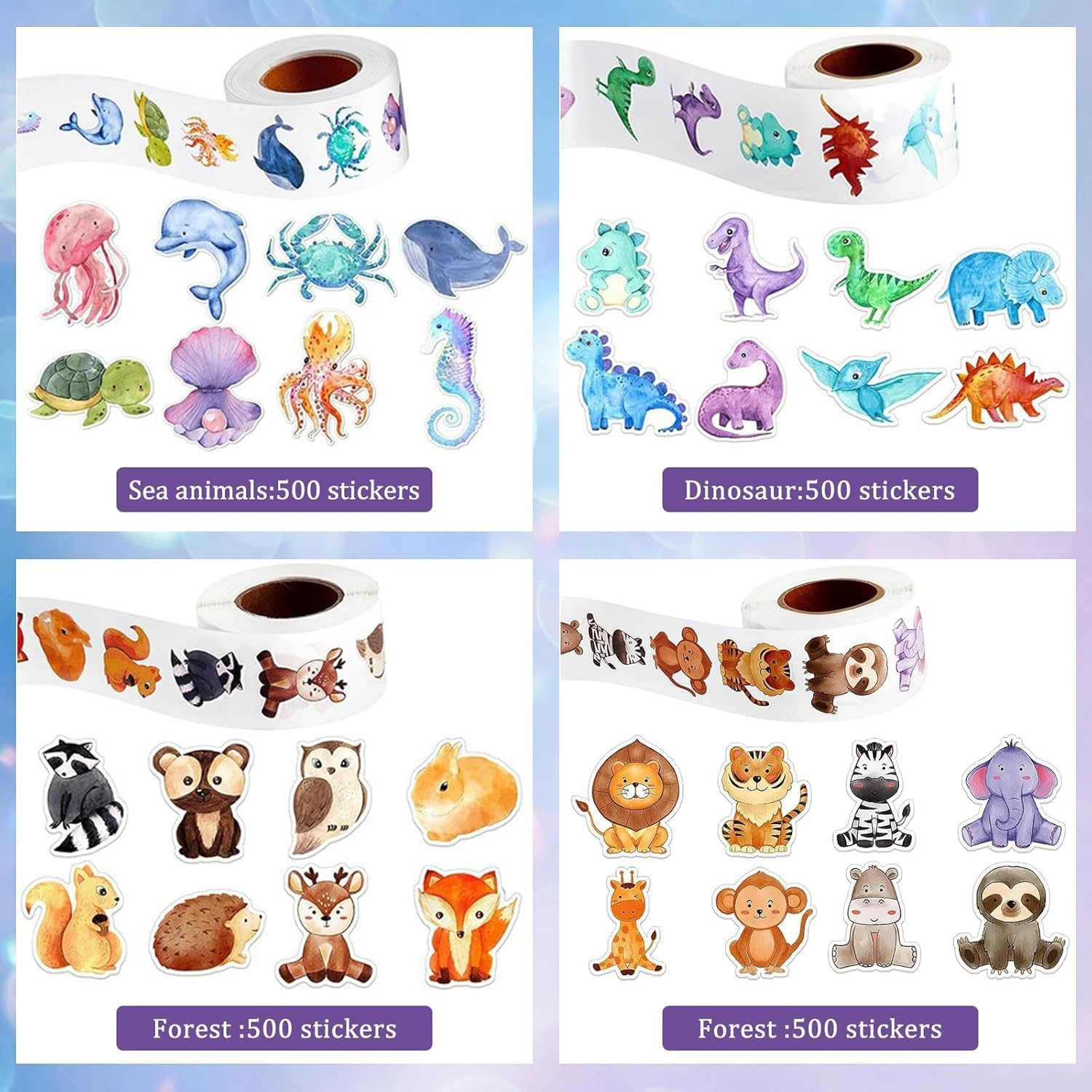 YJSPARKK 2000Pcs Animal Stickers for Kids,4 Rolls 1 Inch round Cartoon Animals Praise Stickers,32 Designs Dinosaur/Ocean/Forest Animal Sticker for Toddlers Kid, Home School Teacher Supplies image number 6