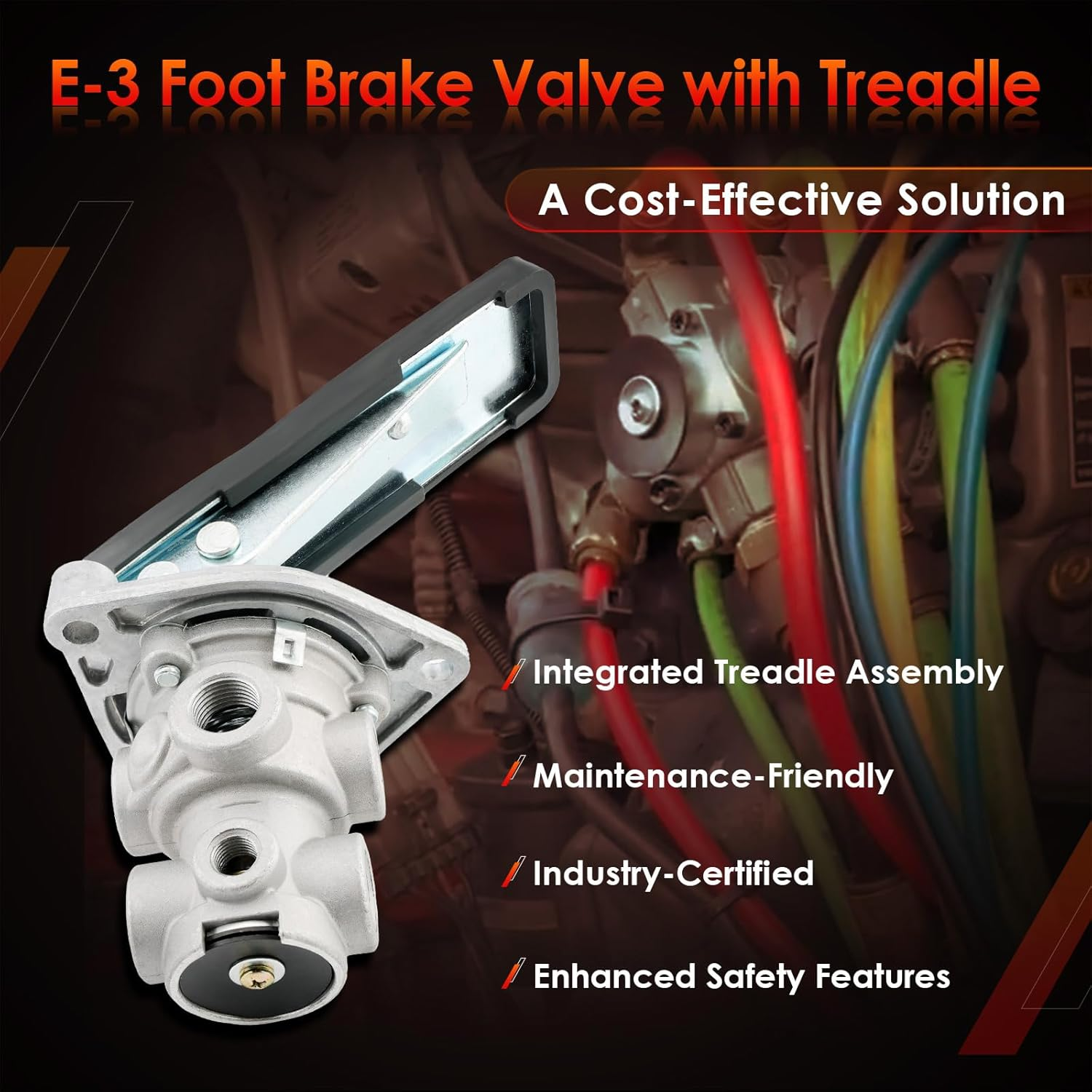 E-3 Single Circuit Foot Brake Control Valve with Treadle Assembly, Automotive Replacement Parts, Compatible with 277863, 034038, KN22100 Bendix Haldex, Trucks & Trailers image number 5
