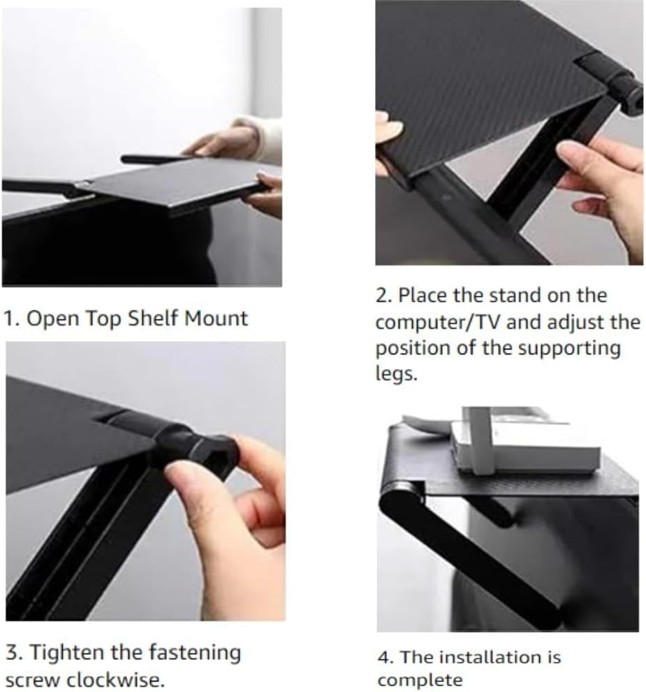 TV Screen Top Storage Shelf, 1Pc TV Top Shelf Screen Top Storage Stand,Computer Monitor Top Mounting Bracket Adjustable Cable Box Mount Rack image number 4
