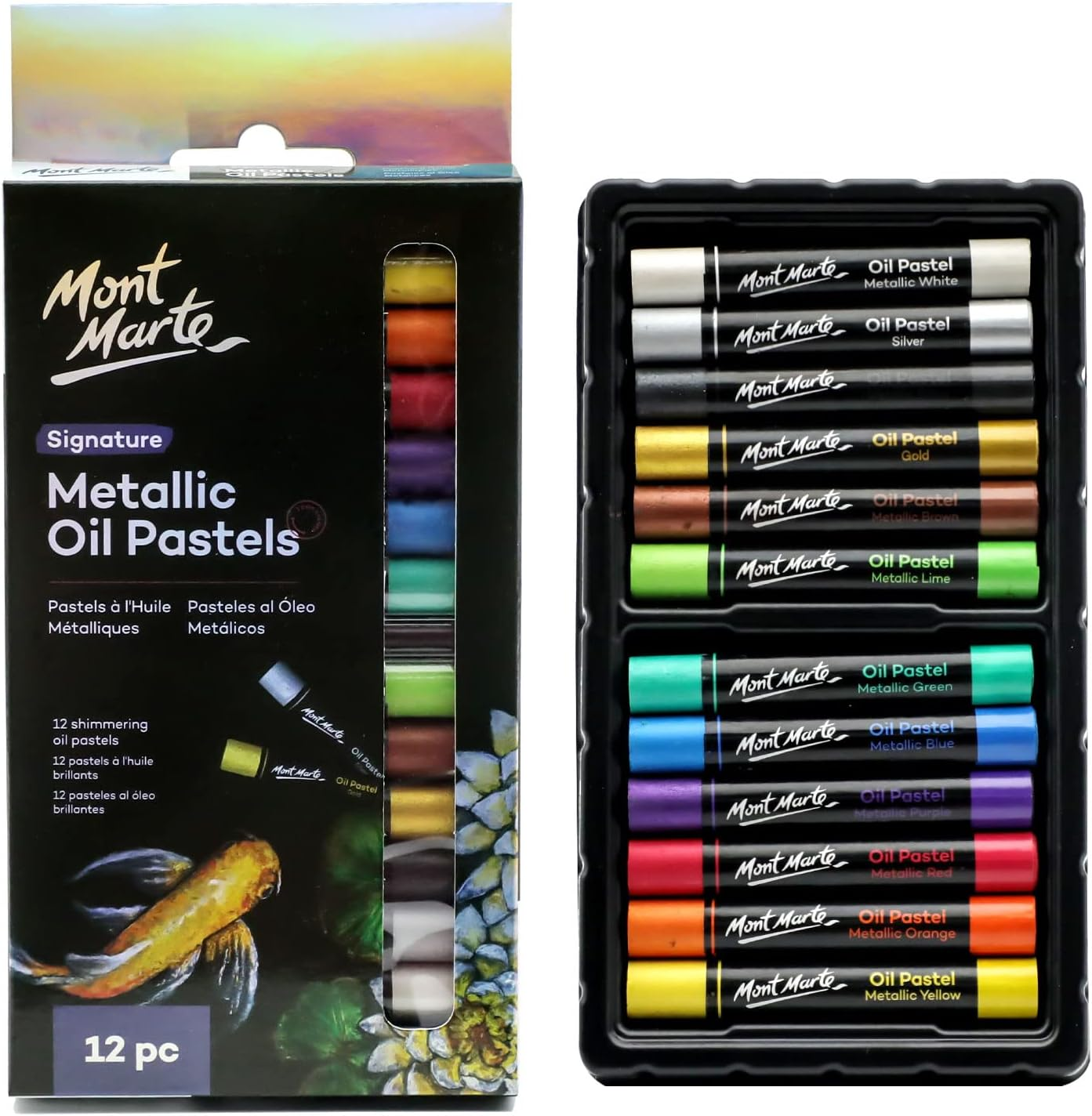 Mont Marte Metallic Oil Pastels Signature 12Pc, Assorted Metallic Colours, Vibrant and Buttery, Versatile Art Pastels for Blending, Layering & Shading, Ideal for Art, Craft, Colouring and Sketching image number 2
