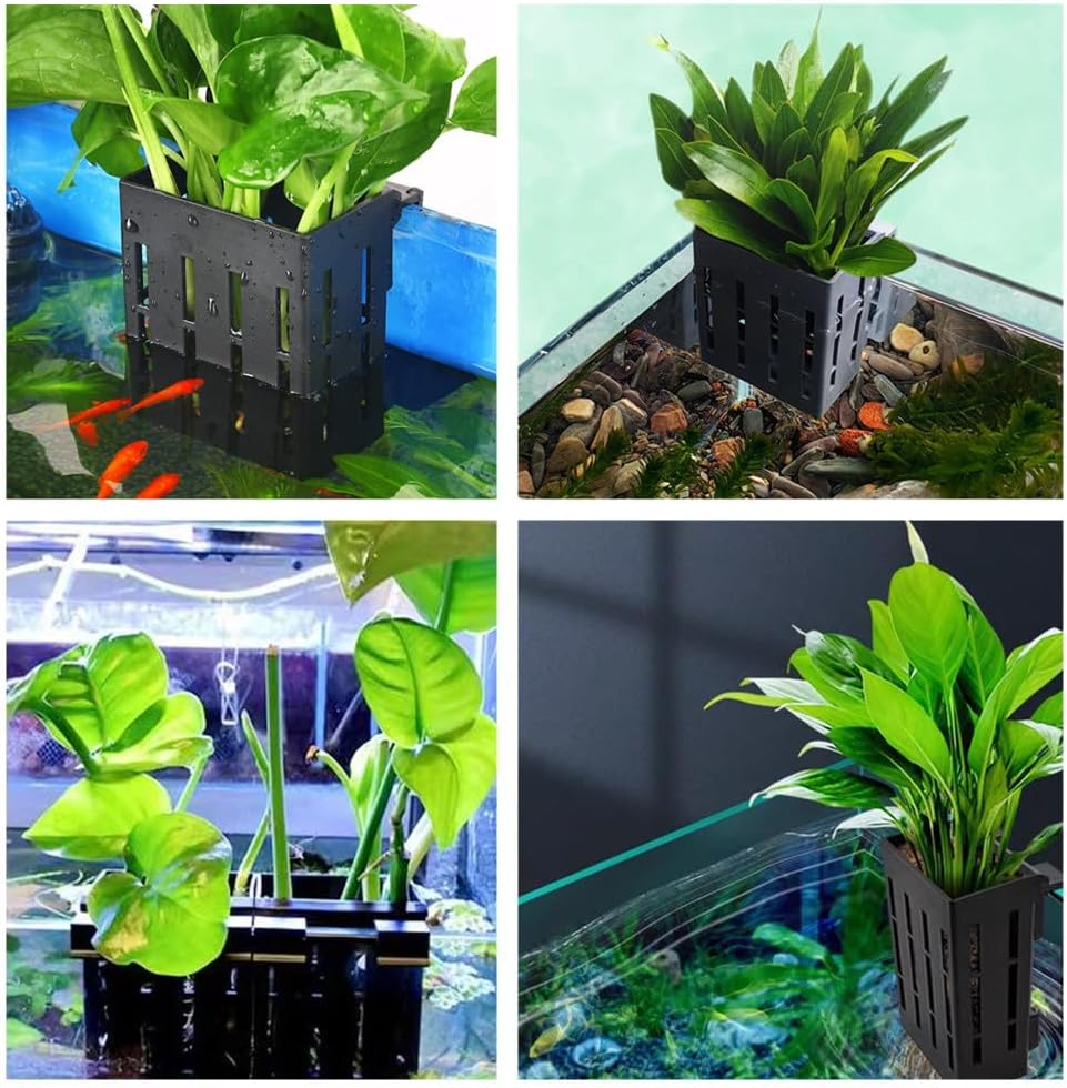 Aquarium Plant Holder, Wanfoou 4 PCS Hanging Planter Cups, Hanging Aquatic Plant Pot with Hooks Cups for Fish Tank Aquarium Planter and Aquascape Decorations (Black) image number 1