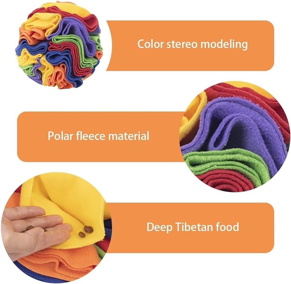 Dog Snuffle Ball, Dog Sniff Mat Fleece Foraging Mat Interactive Dog Toys Ball for Small Medium Large Dog Anxiety Relief (Multicolour1) - Multicolour2 image number 5