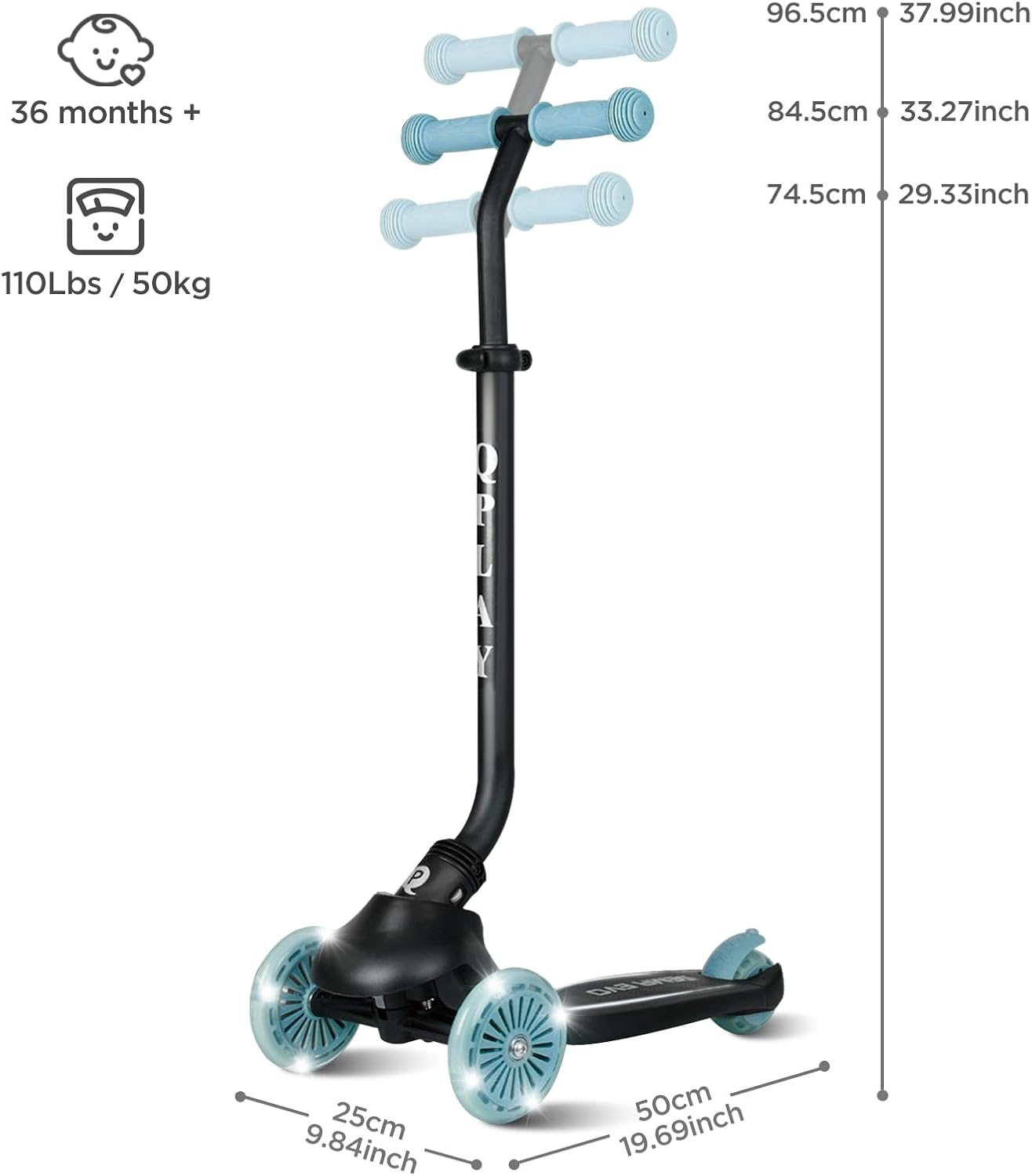 Kids Kick Scooter Ages 1 to 6 | up to 110 Lbs | 3 Wheel Scooter with Adjustable Push Handle Height,Lights on Deck & Wheels,Toddler Ages 2 to 5 Boys & Girls Gifts Ride-On Toys