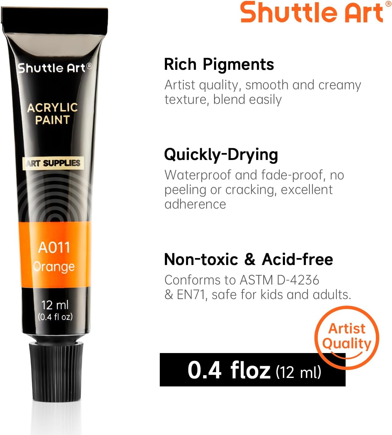 Shuttle Art Acrylic Paint Set, 30 X12Ml Tubes Artist Quality Non Toxic Colours Acrylic Paint, Great for Kids Adults Professional Painting on Canvas Wood Clay Fabric Ceramic Crafts image number 2