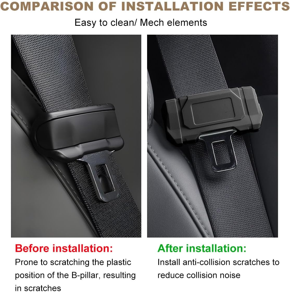 2 PCS Car Seat Belt Buckle Covers, Anti-Scratch Silicone Car Seatbelt Buckle Protector, 7 Color Fashion Seat Belt Clips Cover Protector for Car Safety, Car Accessories (Black)