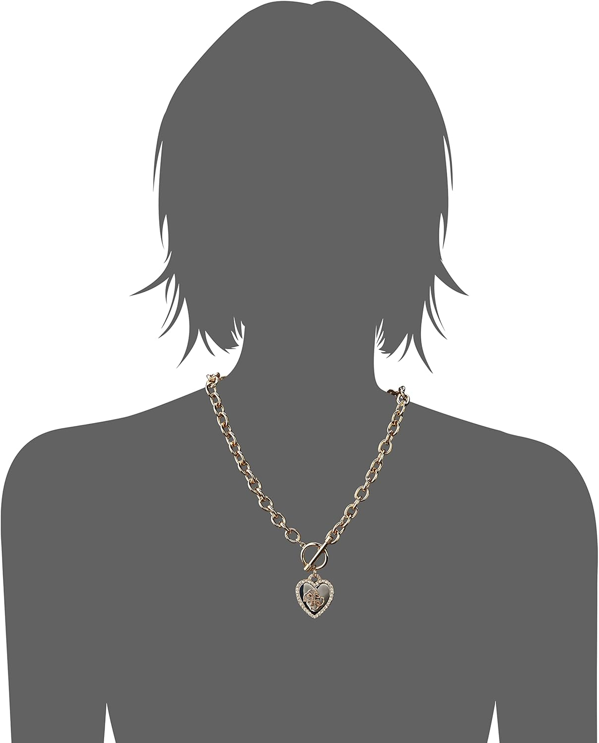 GUESS Womens Pave Framed Heart Toggle Necklace with 4 G Logo Silver/Gold/Crystal One Size, One Size, Metal Crystal image number 1