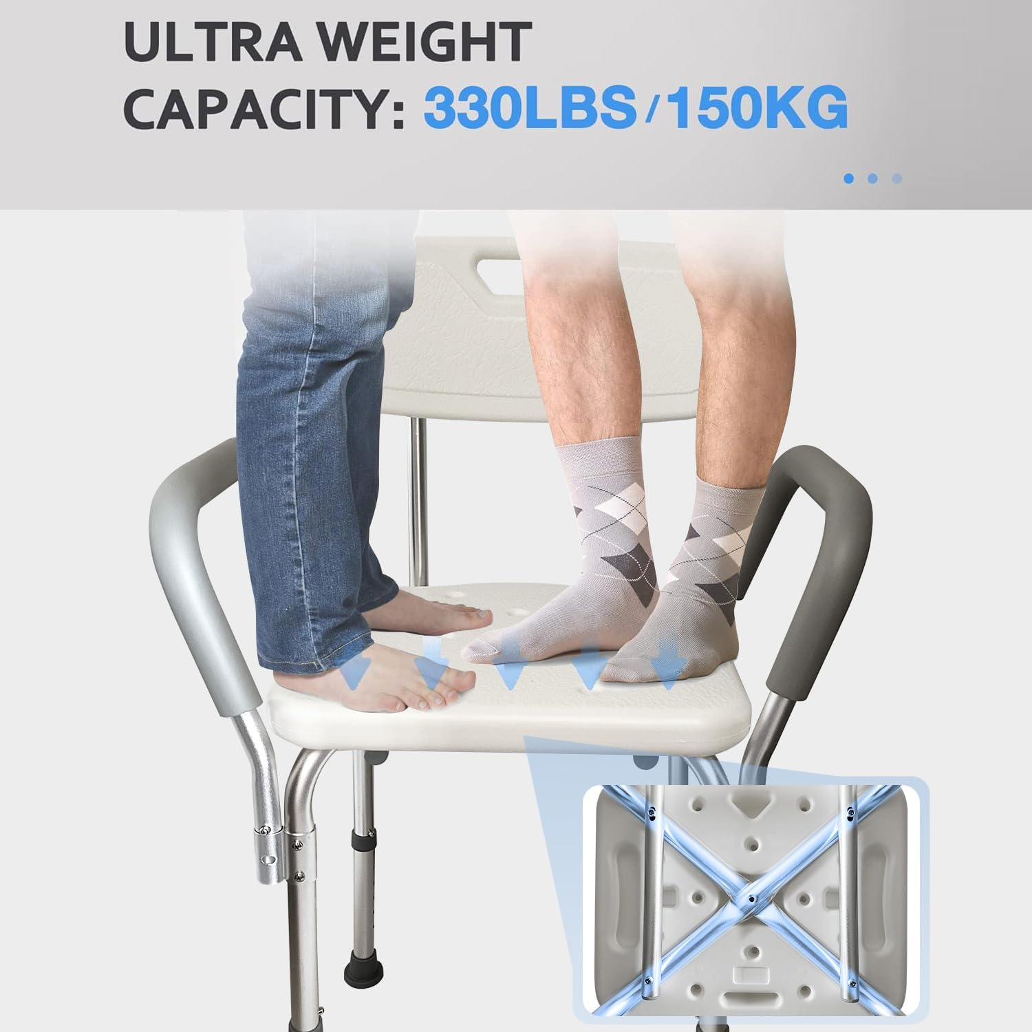 Yuking Shower Chair Seat with Padded Armrests and Back Heavy Duty Shower Chair for Bathtub Slip Resistant Shower Seat with Adjustable Height Shower Chair for inside Shower with 350 Lb Capacity image number 3