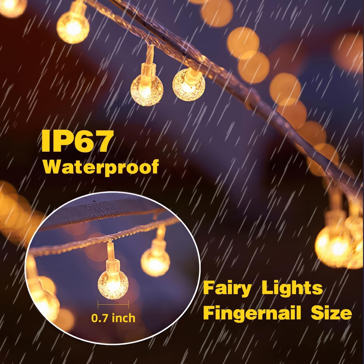 Fairy Lights, 33Ft 100LED Battery Operated with Remote, IP67 Waterproof Indoor Outdoor Hanging Crystal Beads for Home Party Patio Garden, Warm Yellow - Decoration Lights-5 image number 5