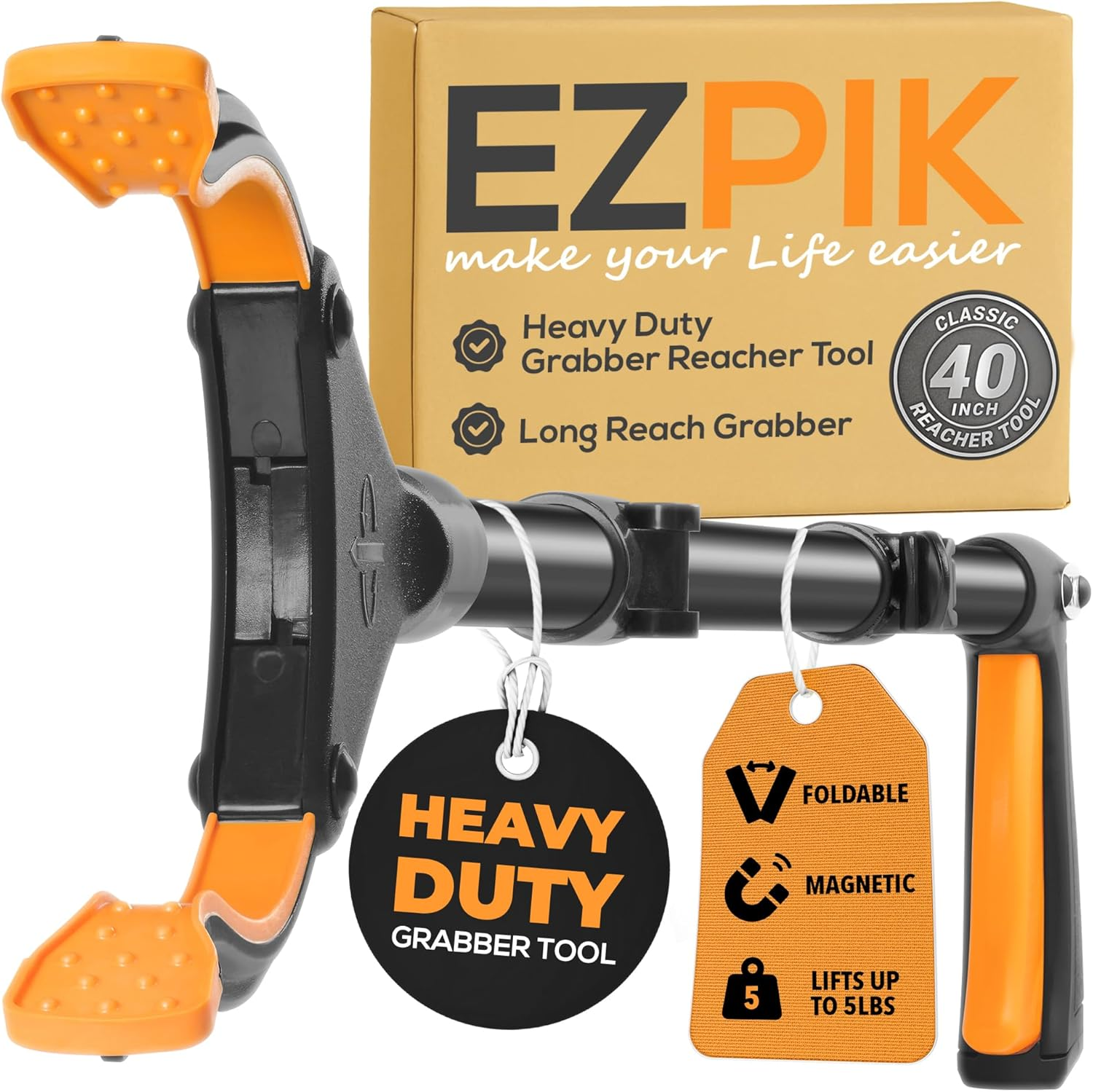 EZPIK Classic 100 Cm Flexible Folding Grabber Tool for Elderly + Magnets, Reacher for Disabled & Seniors Heavy Duty Rotating Grippers for Reaching Underneath, Trash Grabbers & Pickers for Mobility