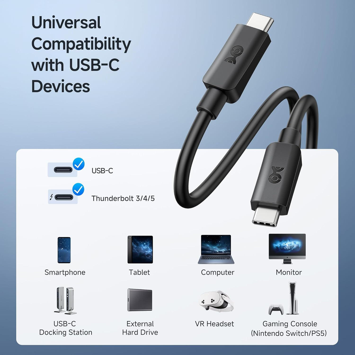 Cable Matters 20Gbps USB C to USB C Cable - 0.9M, Short USBC Cable for [8K@30Hz / 4K@120Hz Video, 240W Charging, 20Gbps Data Transfer], USB3.2 Gen 2X2