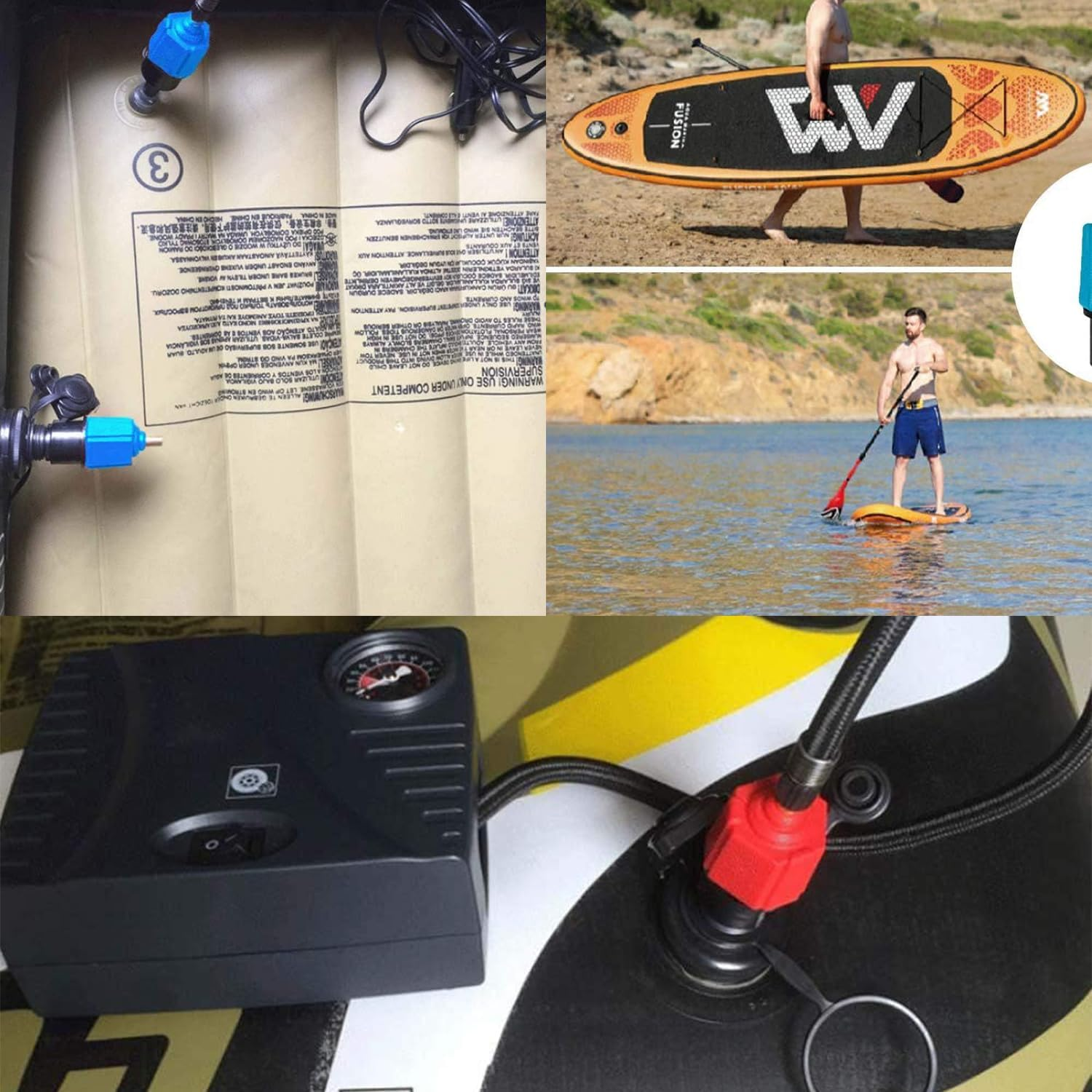 Lyfengdeam Inflatable SUP Pump Adaptor Compressor Paddle Board Pump Adapter, Multifunction SUP Valve Adapter with 4 Air Valve Nozzles for Inflatable Boat, Stand up Paddle Board, Inflatable Bed - Red image number 5