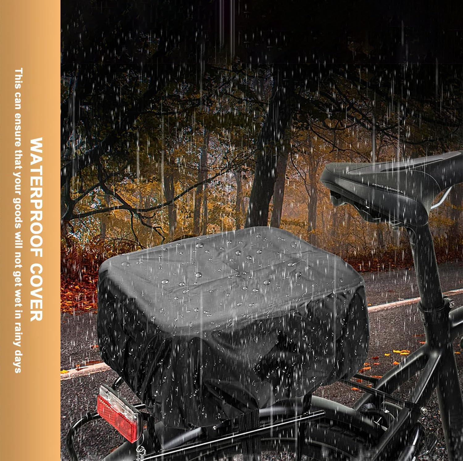 Heavy Duty Rear Bike Basket with Waterproof Cover & Cargo Net - 35X30X17Cm Rust-Resistant Metal Basket, Wooden Base for Bicycles/E-Bikes/Pets image number 5