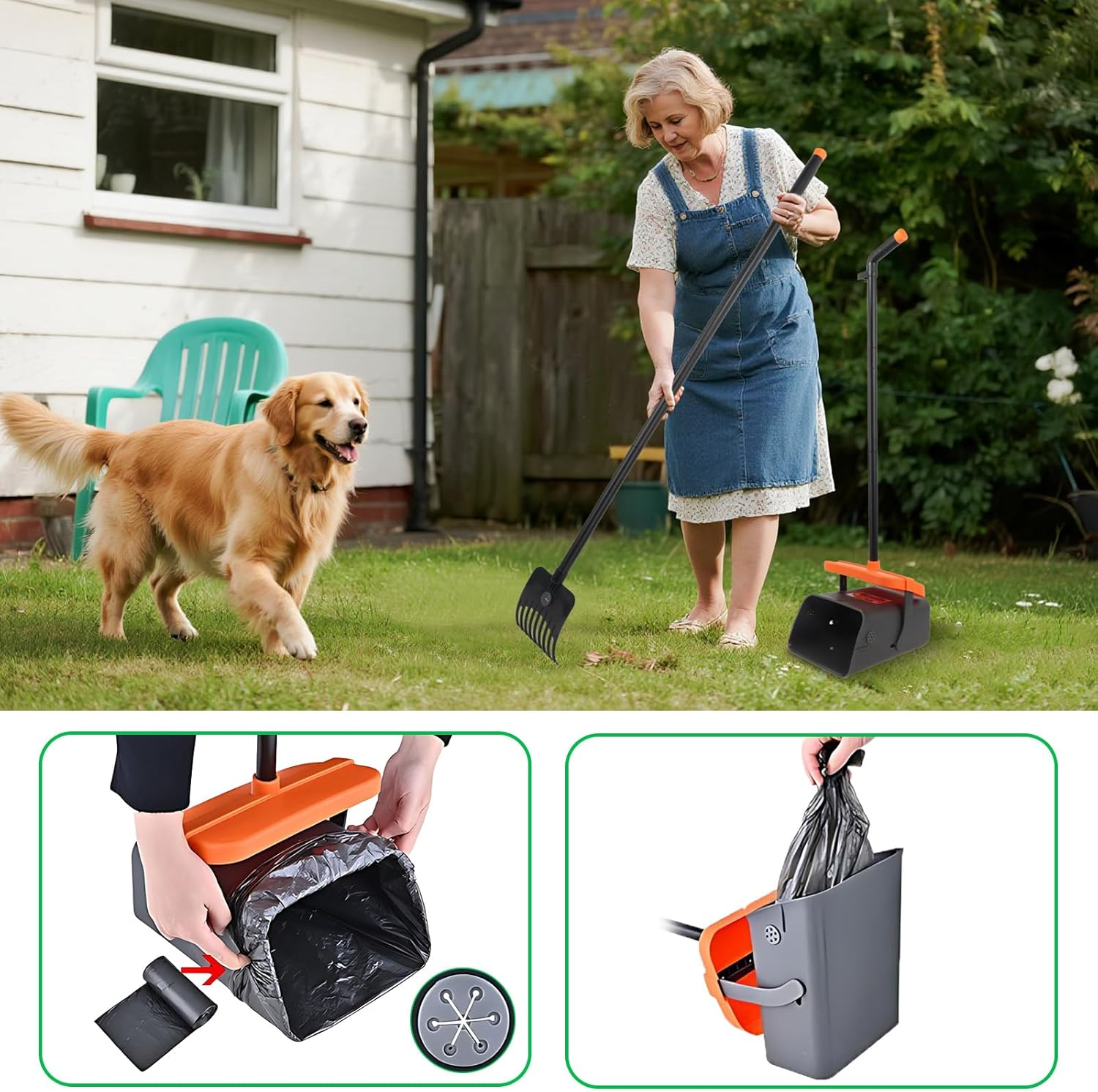 Pooper Scooper, Large Swivel Dog Poo Bin with Lid, 46" Adjustable Long Handle Dogs Poop Scoop with Waste Bags, Pet Waste Use for Garden, Yard, Grass, Dirt or Gravel - Easy to Clean Pet Supplies image number 5