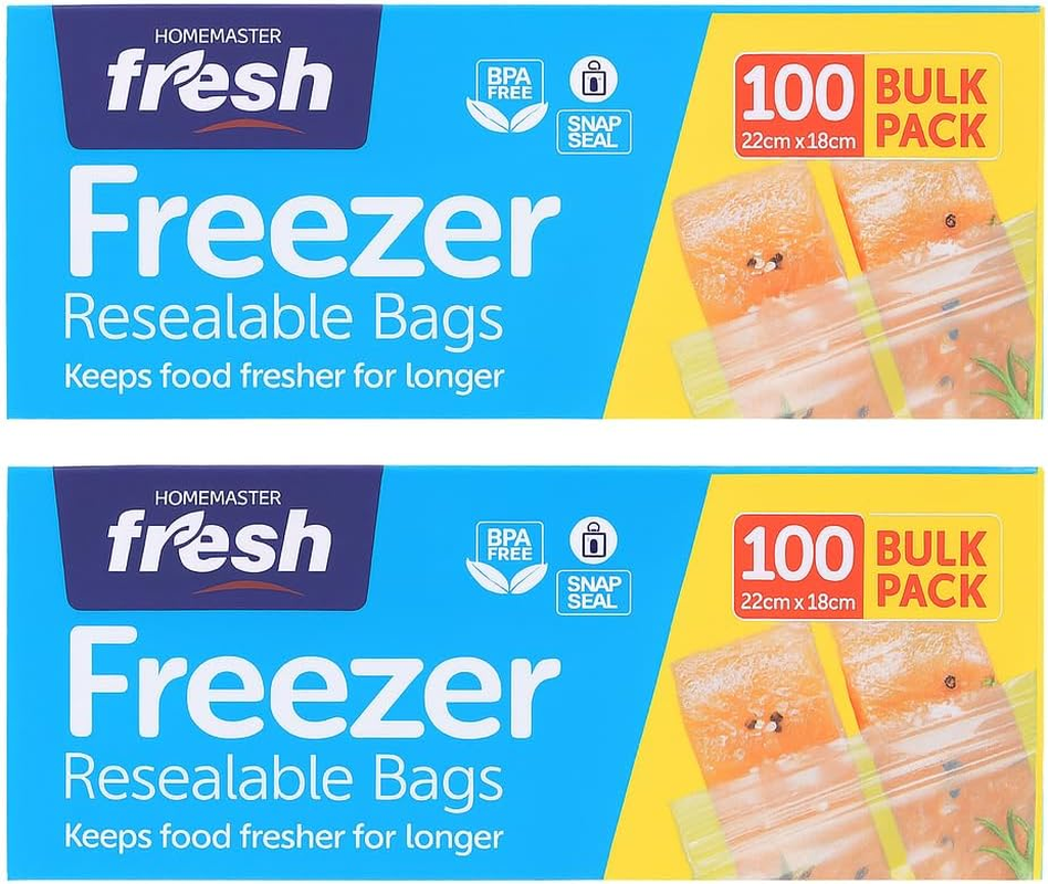 LEDON 100/200 Pack Freezer Bags 22X18Cm &ndash; Bpa-Free Ziplock Food Storage Bags, Leakproof Press-Lock Seal, Reusable Kitchen Fresh Bags for Meal Prep, Freezing, Snacks & Organisation (200)