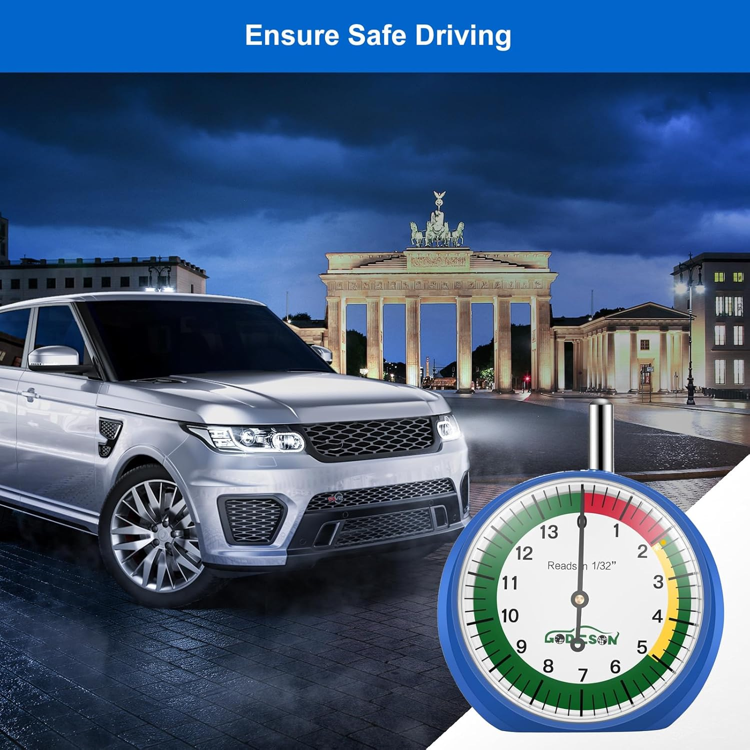 Godeson Dial Type Tire Tread Depth Gauge by 88703 Prefessional for Motorcycle, Car,Truck and Bus image number 3