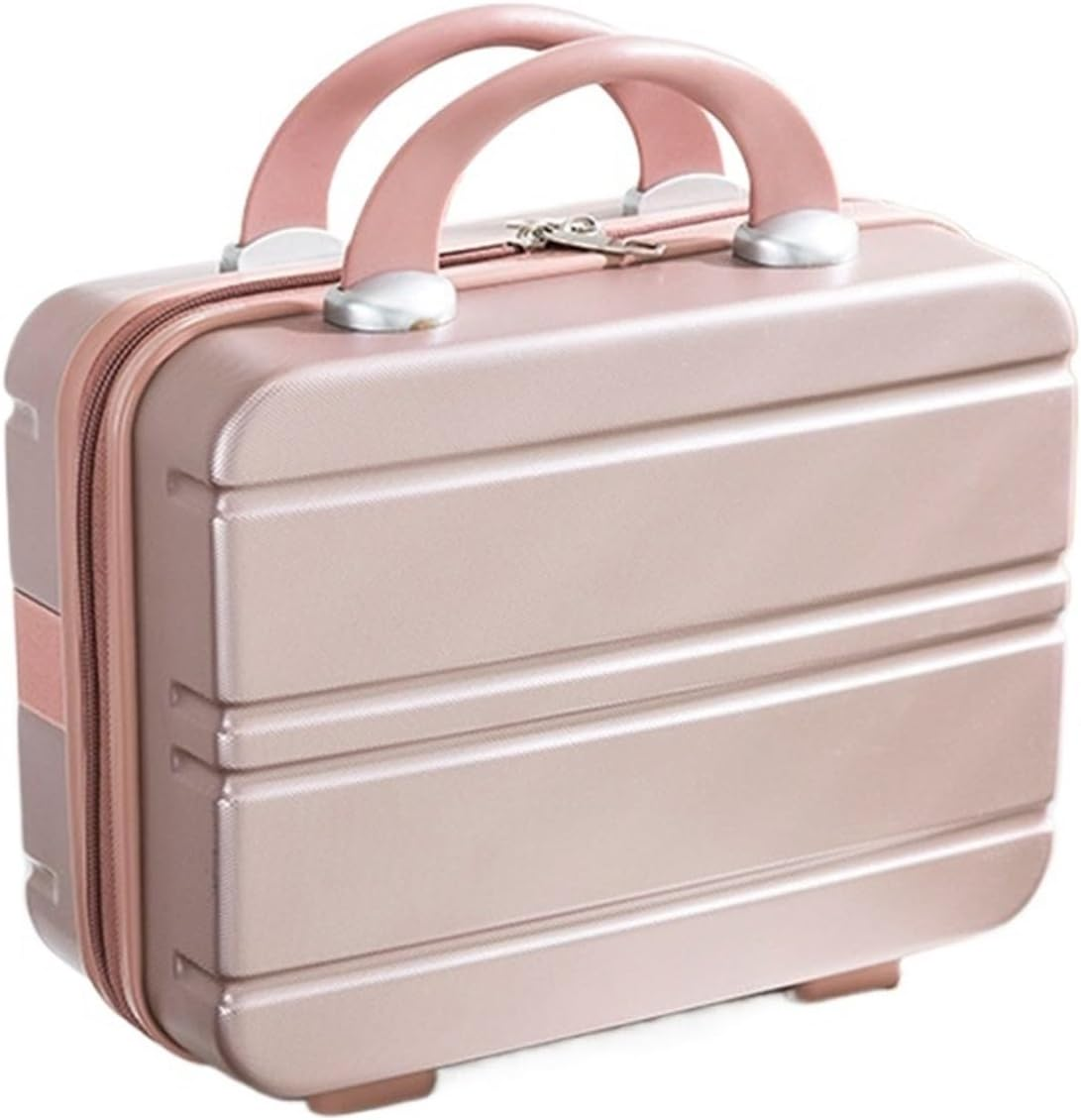 FRAMUN Suitcase ABS Case Bag Women'S Vertical Stripe Portable Makeup Box Small Storage Luggage Travel Suitcase (Color : Rose Gold)
