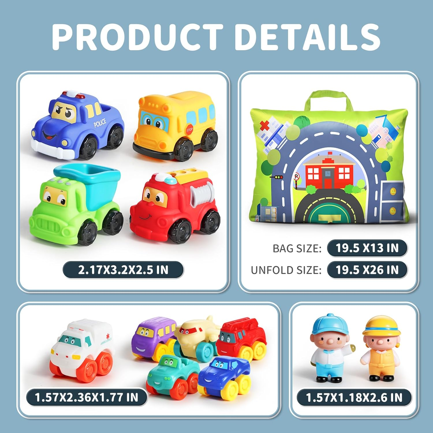 ALASOU 12 PCS Soft Rubber Car Toys for 1 Year Old Boy with Playmat/Storage Bag|1 Year Old Boy Gifts|1St Birthday Gifts Toddler Toys Age 1-2|Baby Toys 12-18 Months image number 1