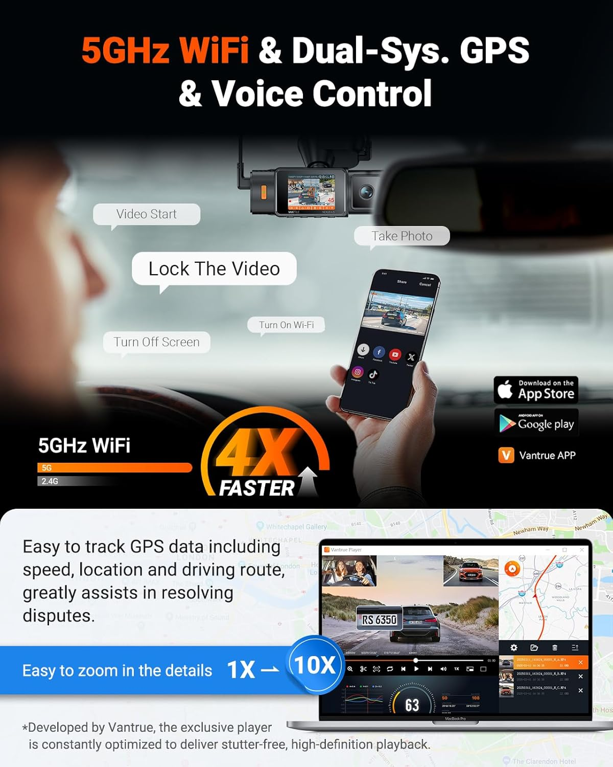 Vantrue N4S 3 Channel Wifi Dash Cam Front inside and Waterproof Rear, 3 Way STARVIS 2 IMX675 Car Camera W/Platepix&trade;, 2.7K+1440P+1440, LTE Option, HDR, GPS, IR Night Vision, 24H Parking Mode, 1TB Max image number 6