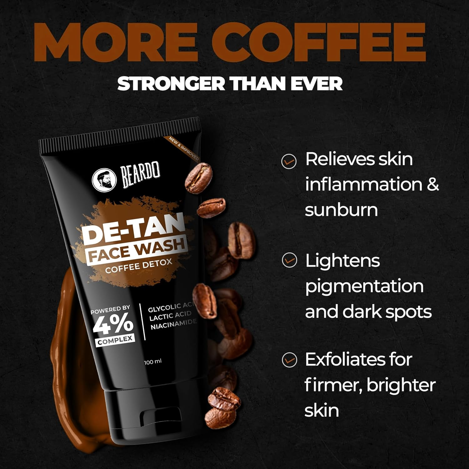 BEARDO De-Tan Facewash for Men, 100 Ml | Tan Removal Facewash for Men | Oil Control Face Wash | Paraben Free Facewash for Men image number 1