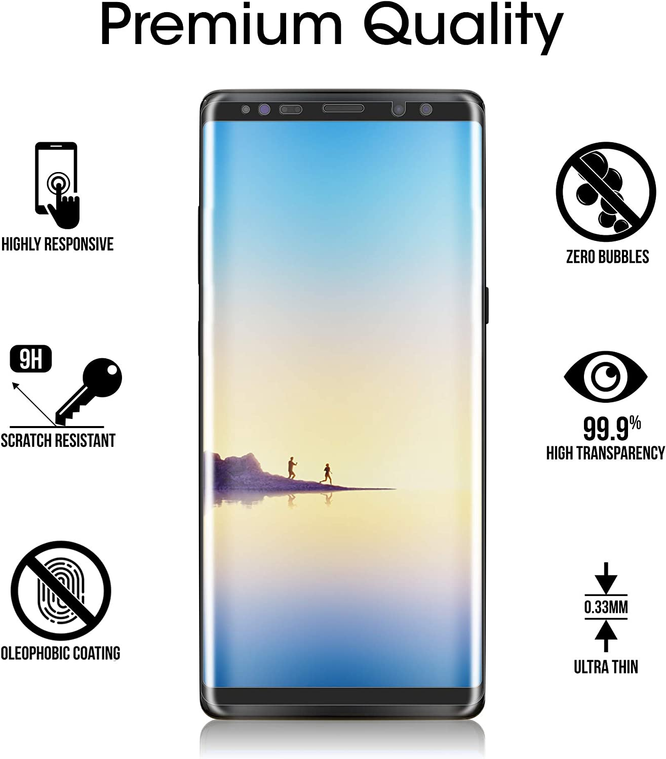 Galaxy Note 8 Screen Protector Glass, Amfilm Full Coverage (3D Curved) Screen Protector with Dot Matrix & Installation Tray for Samsung Galaxy Note 8 (Black) image number 3