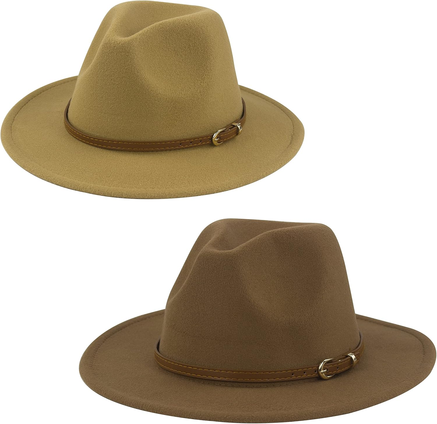 Muryobao Womens Classic Wide Brim Panama Hat Belt Buckle Wool Felt Fedora Hat