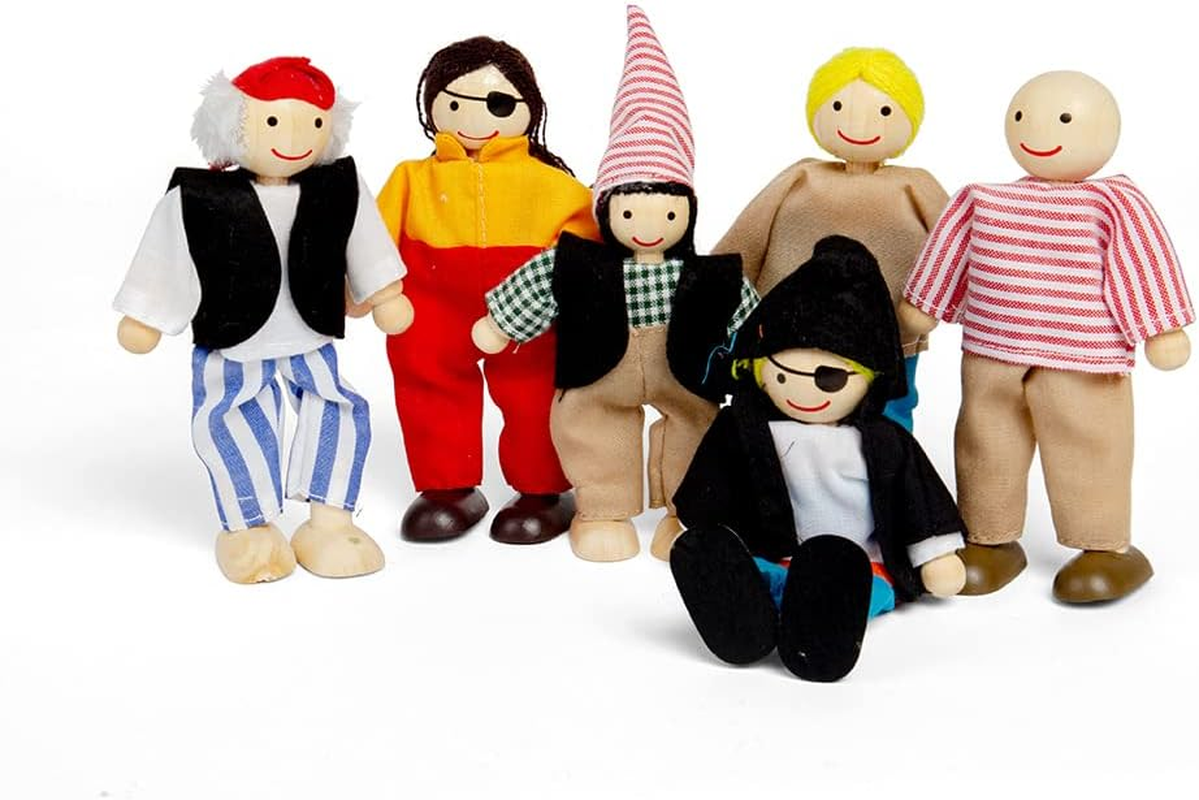 Bigjigs Toys Heritage Playset Wooden Pirate Figures - 6 Pirate Wooden Dolls , Quality Pirate Ship Accessories , Unique Pirate Ship Toys for Kids , Dolls House People