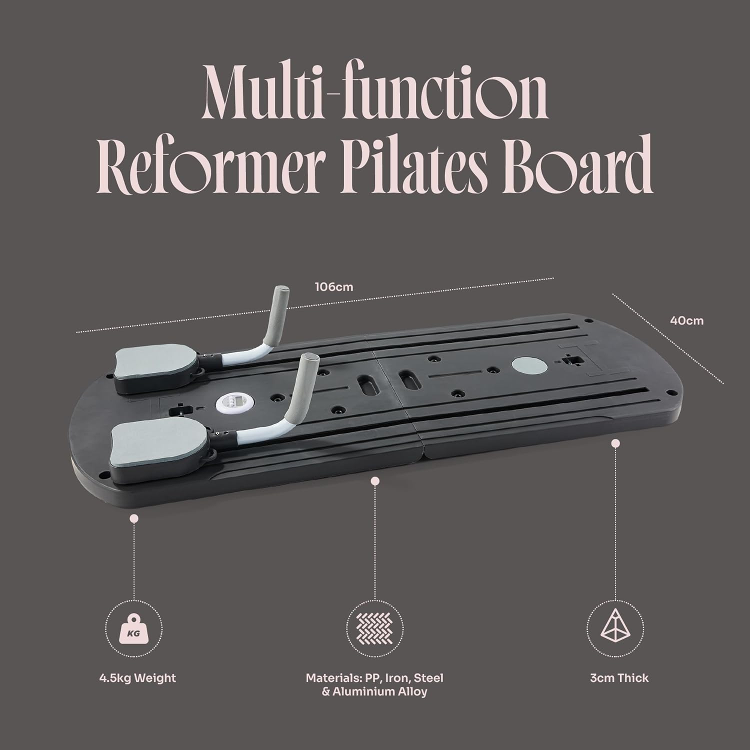 Myga Pilates Reformer Machine - Foldable Pilates Board with Rebound Ab Roller, Resistance Bands, Push up Bars & LED Counter for Full Body Workout - Multifunctional for Home, Gym & Travel