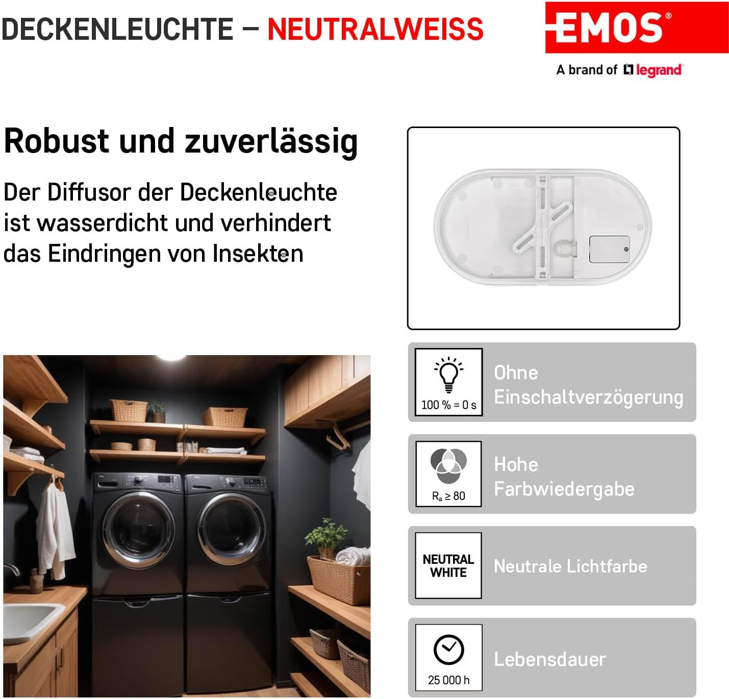 EMOS ZM3020 LED Wall Light and Ceiling Light 20 W Oval IP65 Waterproof 1600 Lm Oval Light Outdoor Light for Balcony, Basement, Garage, Outdoor, Neutral White 4000K, 27 X 14.5 Cm image number 5