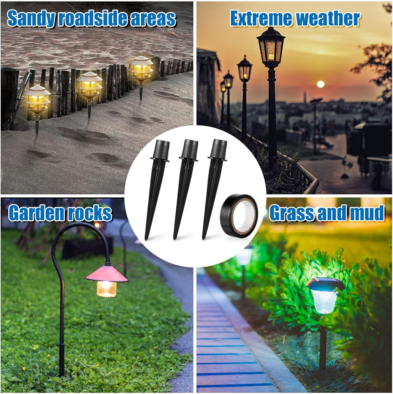 Lasuroa 6Pcs Solar Light Replacement Stakes, 5.31X0.78 Inch Metal Replacement Solar Led Spikes Outdoor Lighting Ground Stakes Accessories Parts with Tape for Garden Landscape Pathway Yard Decor image number 6