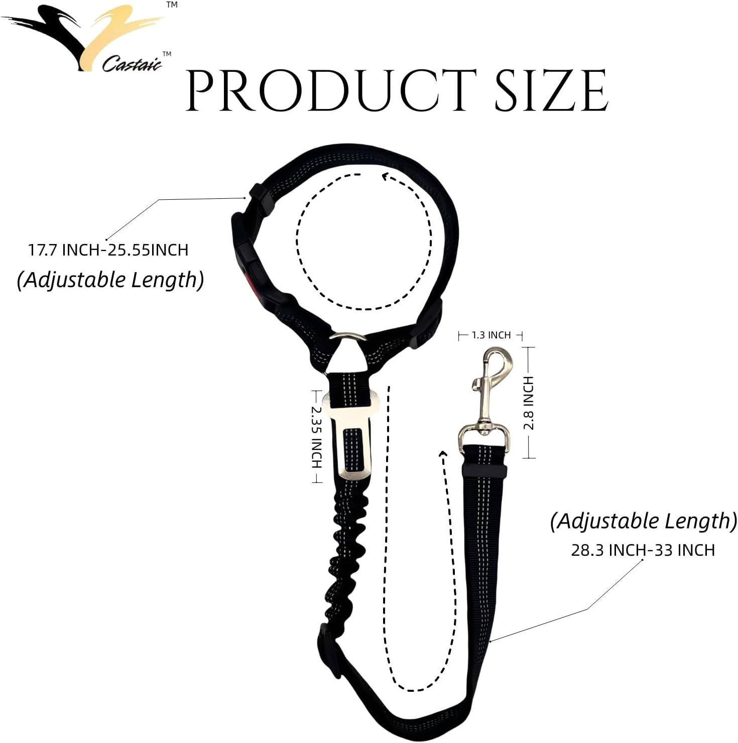 Castaic 2-In-1 Dog Seat Belt and Leash, 2 Pack Pet Safe Guard Car Seat Belt, Adjustable Seatbelt Headrest with Nylon Fabric Reflective Stripe (Black) image number 2