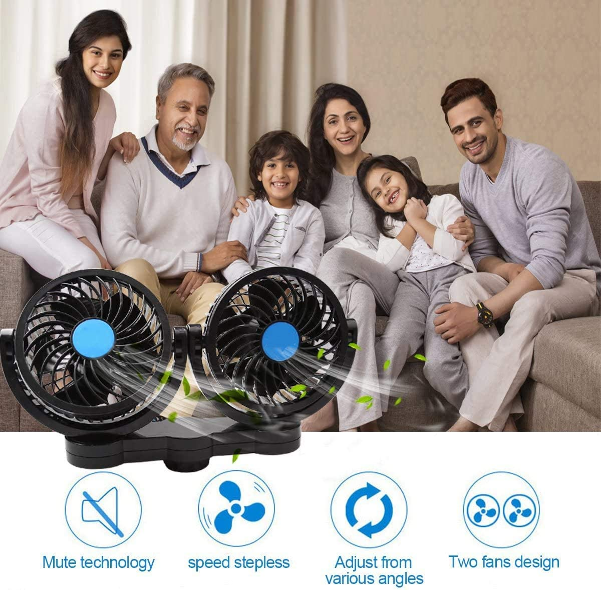 Electric Car Fans for Rear Seat Passenger Portable Car Seat Fan Headrest 360 Degree Rotatable Backseat Car Fan 12V Cooling Air Fan with Stepless Speed Regulation for SUV, RV, Vehicles image number 2