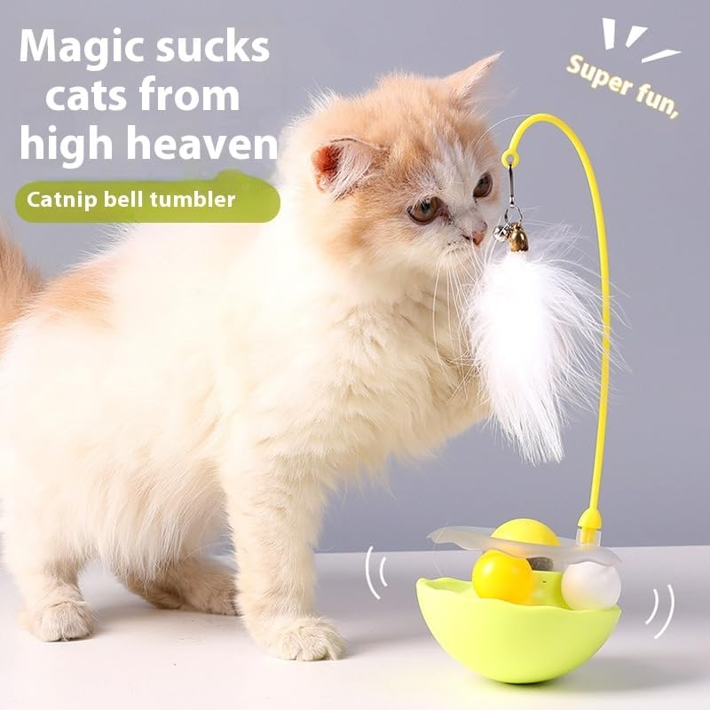 Cat Teaser Wand, a Tumbler Self-Entertaining Cat Toy, an Interactive Cat Toy with a Bouncing Ball and a Magic Wand (Green) image number 3