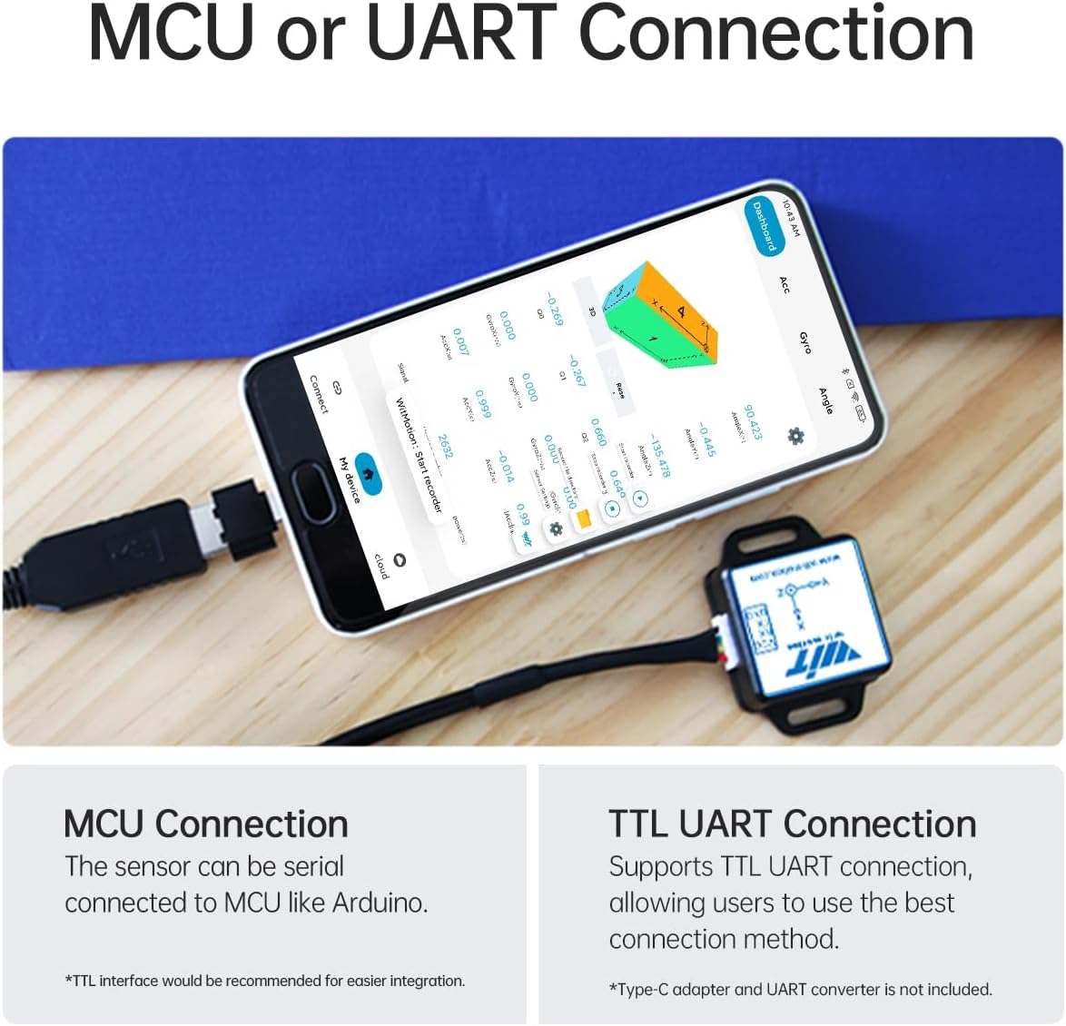 Witmotion WT901C-485 Mpu9250 High-Precision Gyro+Accelerometer+Angle+Magnetometer,9-Axis Digital Compass (Kalman Filtering, Modbus),Triple-Axis Tilt Angle Inclinometer for Pc/Arduino/Raspberry Pi image number 3