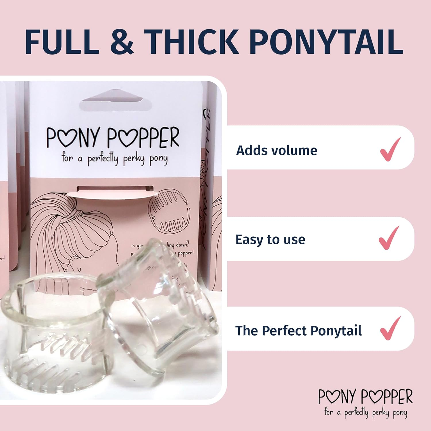 Pony Popper Hair Clip - Ultimate Solution for Full, Voluminous, and Natural Ponytails with Minimal Effort - Versatile Hair Clip for All Hair Types (Clear)