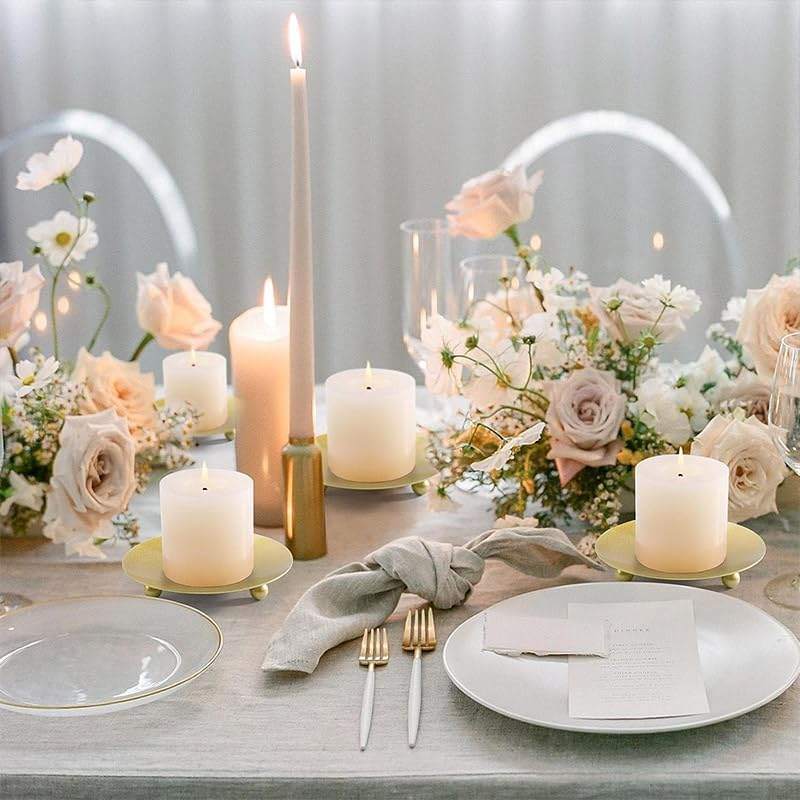 AIMALL 4Pcs Iron Plate Candle Holder Set, 4.33-Inch Aroma Base Tray, Decorative Stand in Black or Gold for Candlelight Display - Gold image number 7