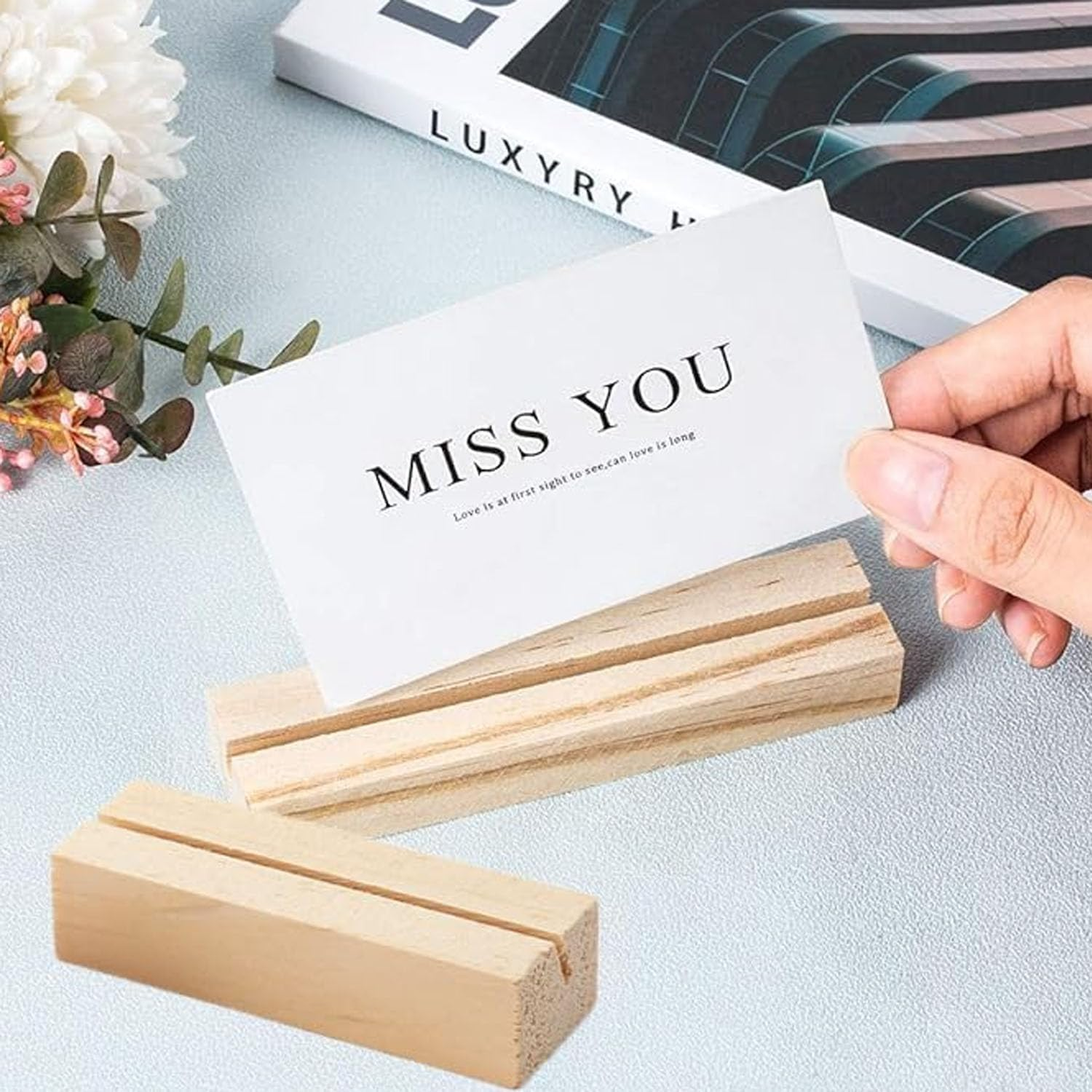 20Pcs Wooden Name Card Holder, Double Sided Display, Name Card Holder, Photo Holder, Table Number Holder, Wedding Party Event Decoration image number 5
