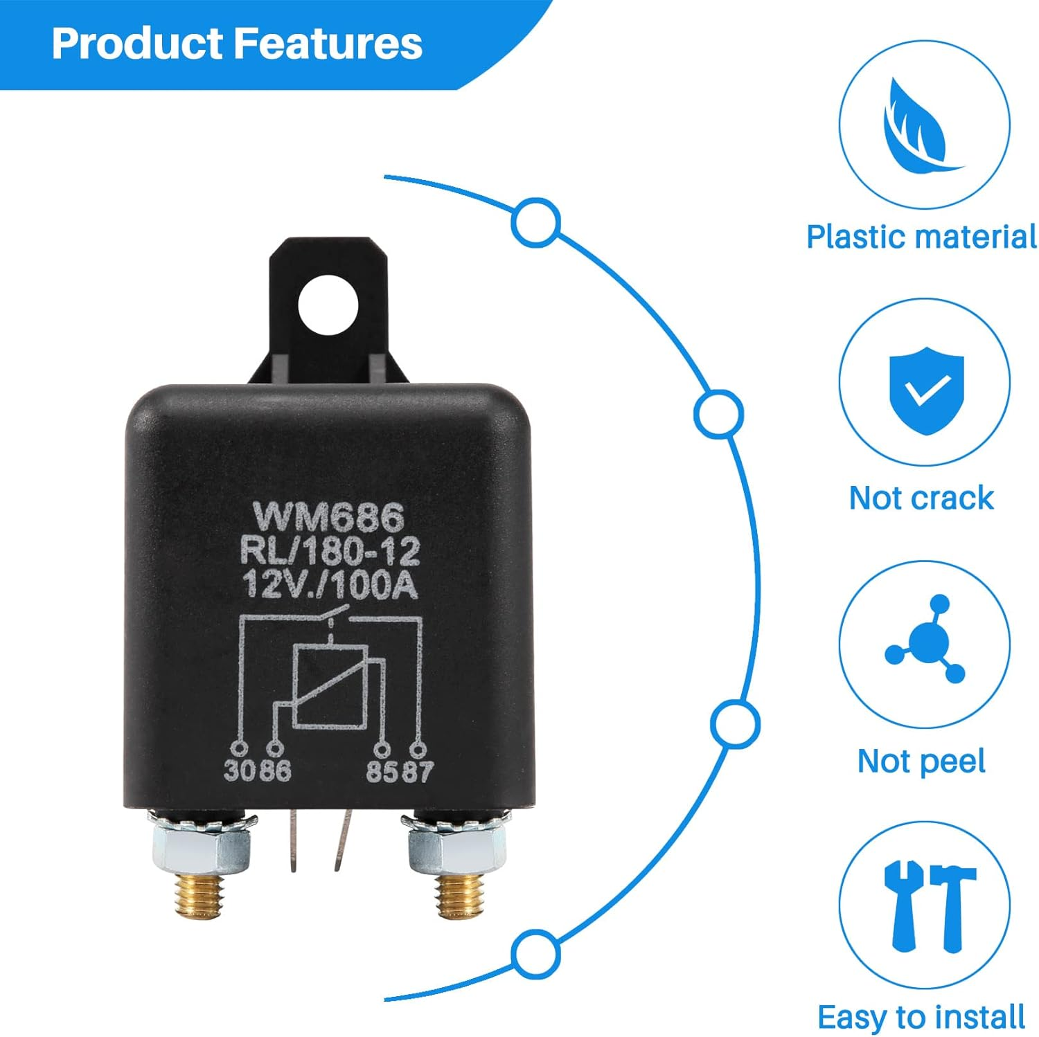 Ceahoify 12V 100Amp 4-Pin Heavy Duty On/Off Switch Split Charge Relay for Auto Boat Van Black image number 6