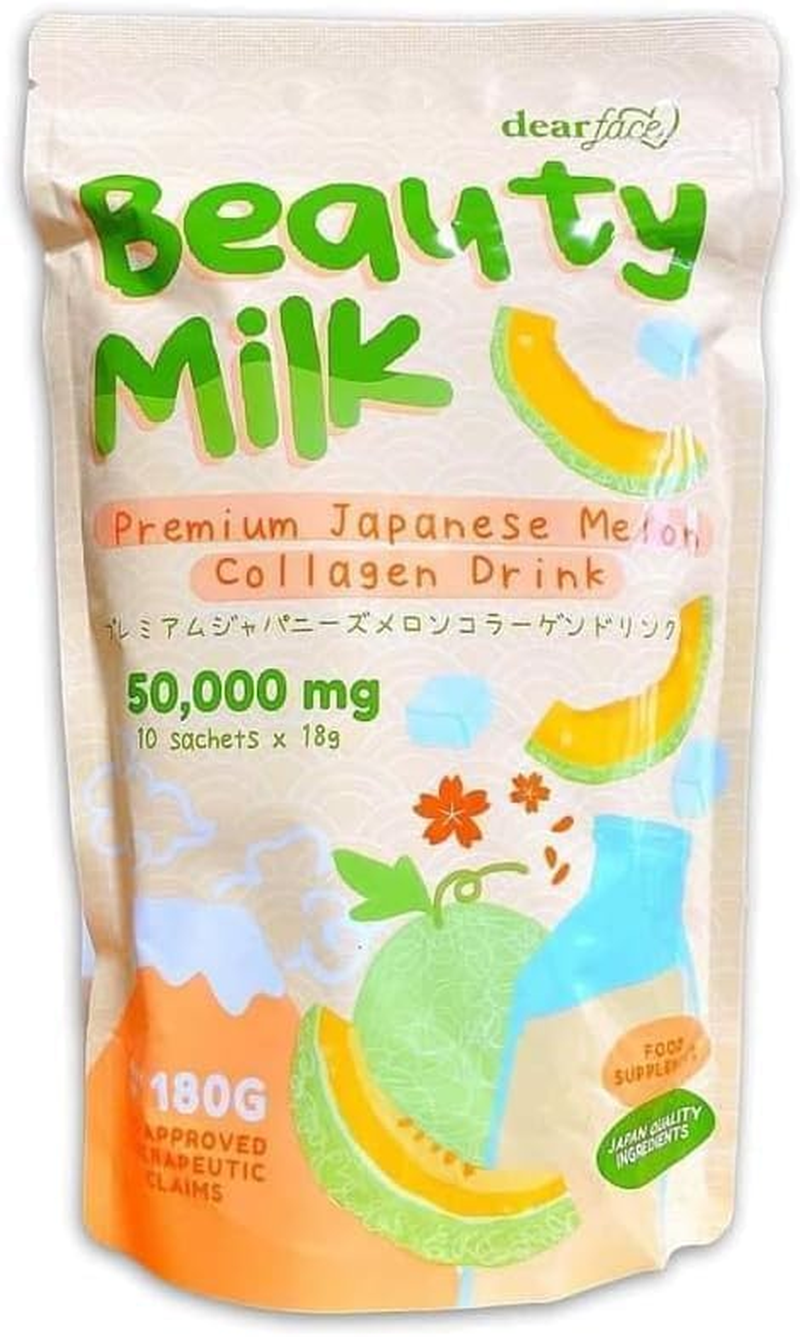 Dear Face Beauty Milk Premium Japanese Melon Collagen Drink (18G X 10 Sachets)