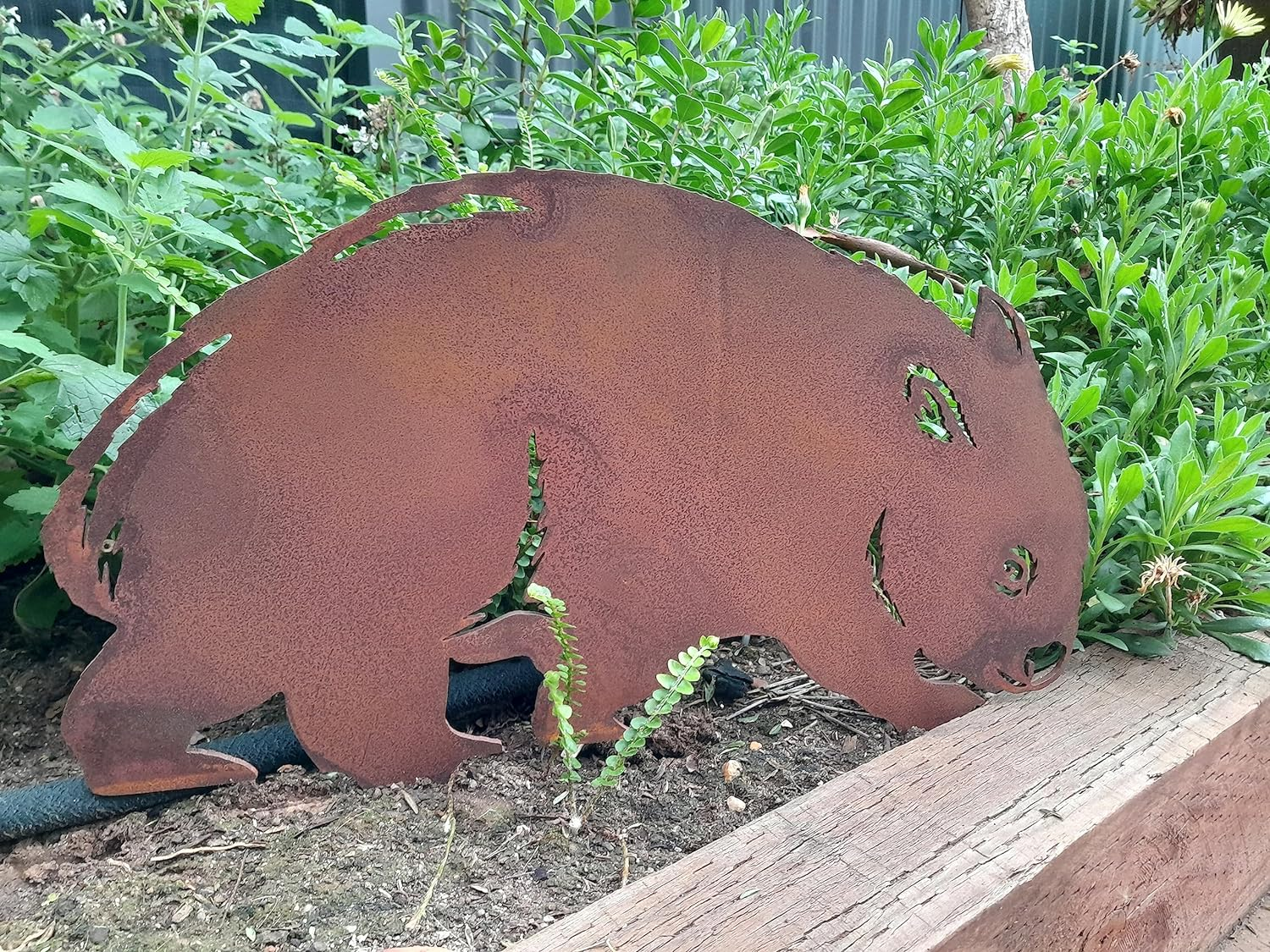 Wombat Garden Stake - Australian Made Rusted Metal Garden Art image number 5