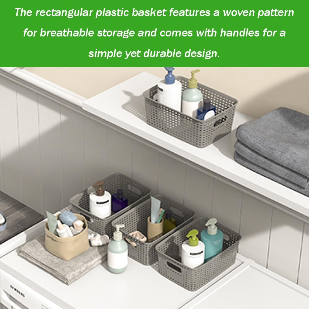 SHENMAIDAY 12-Pack Plastic Storage Baskets, Storage Boxes with Lids, Food Storage, Stackable Storage Boxes, Home Organizers for Shelves Drawers Desktop Closets, Gray image number 5